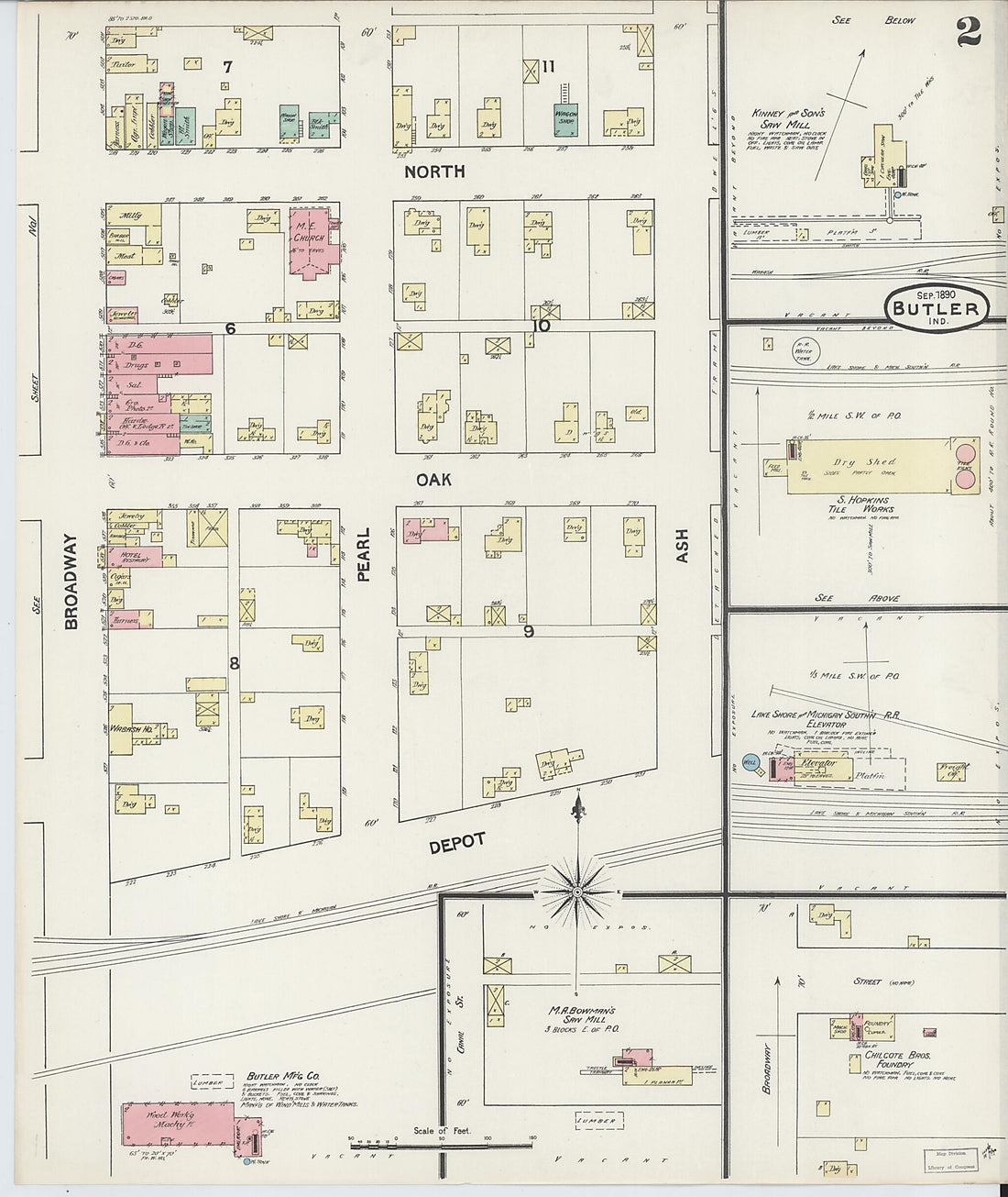 This old map of Butler, De Kalb County, Indiana was created by Sanborn Map Company in 1890