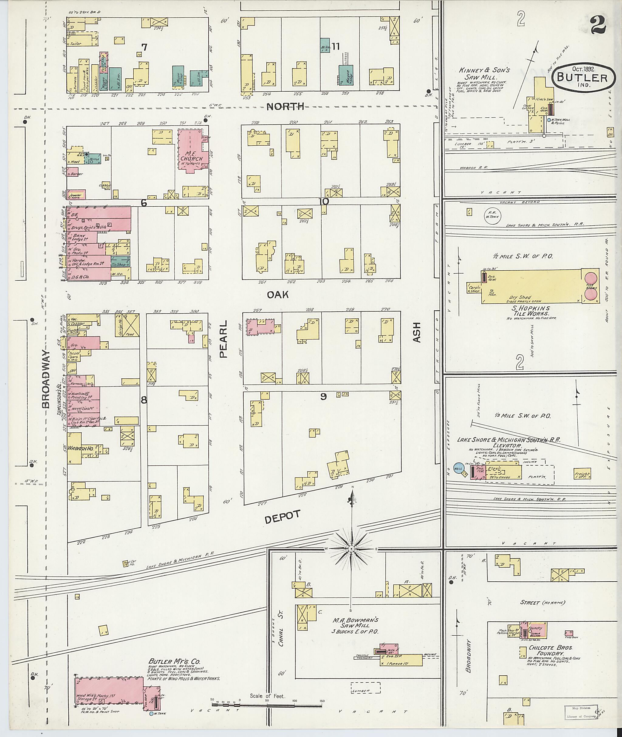 This old map of Butler, De Kalb County, Indiana was created by Sanborn Map Company in 1892