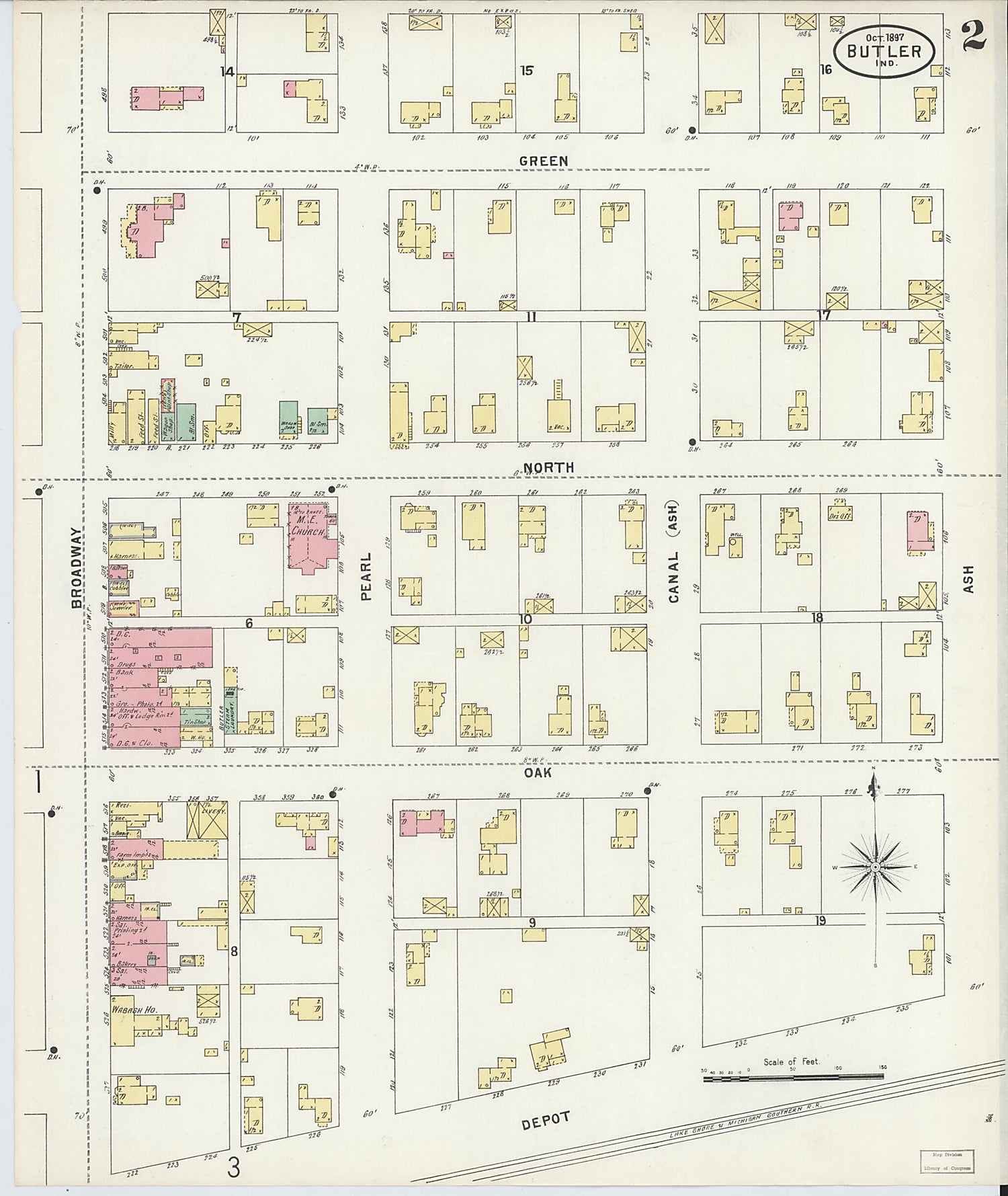 This old map of Butler, De Kalb County, Indiana was created by Sanborn Map Company in 1897