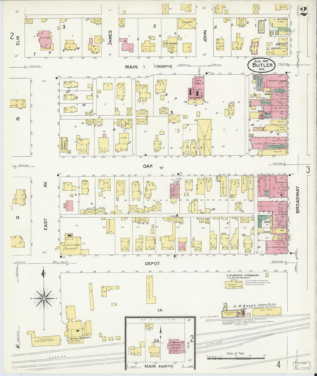 This old map of Butler, De Kalb County, Indiana was created by Sanborn Map Company in 1907