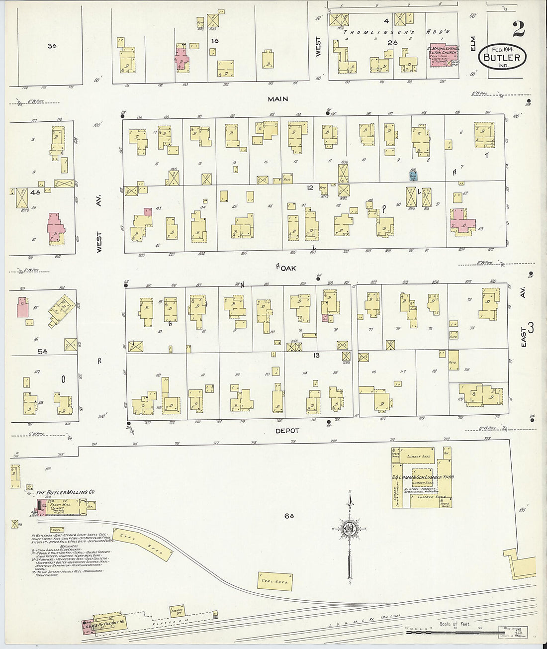 This old map of Butler, De Kalb County, Indiana was created by Sanborn Map Company in 1914