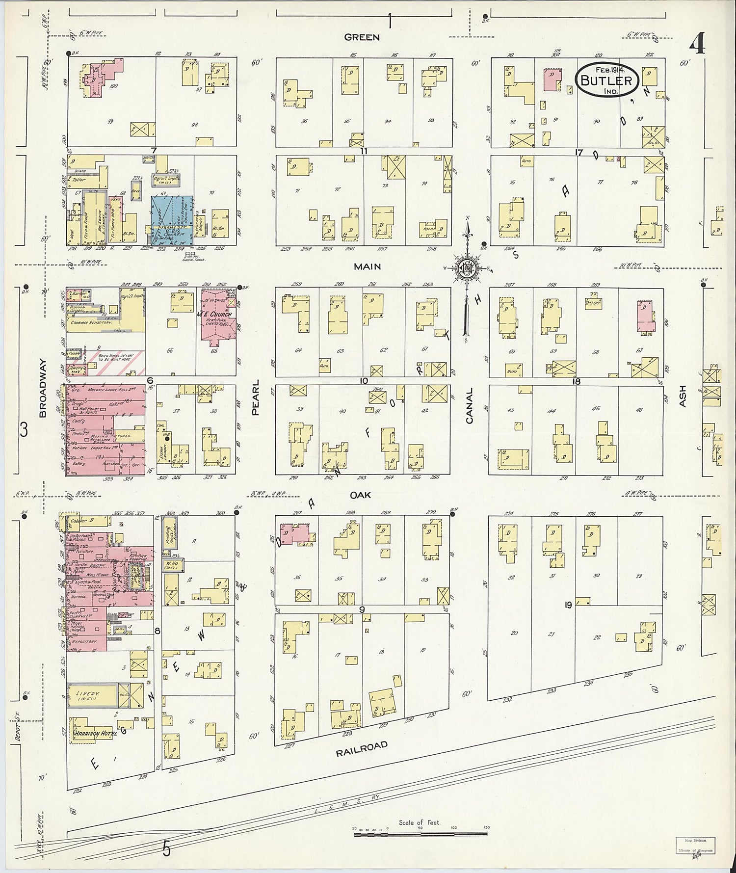 This old map of Butler, De Kalb County, Indiana was created by Sanborn Map Company in 1914