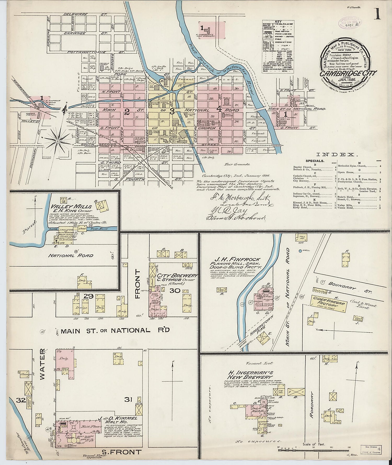 This old map of Cambridge City, Wayne County, Indiana was created by Sanborn Map Company in 1886