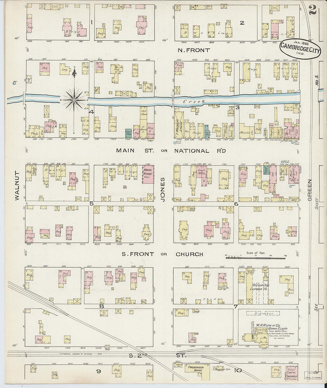 This old map of Cambridge City, Wayne County, Indiana was created by Sanborn Map Company in 1886