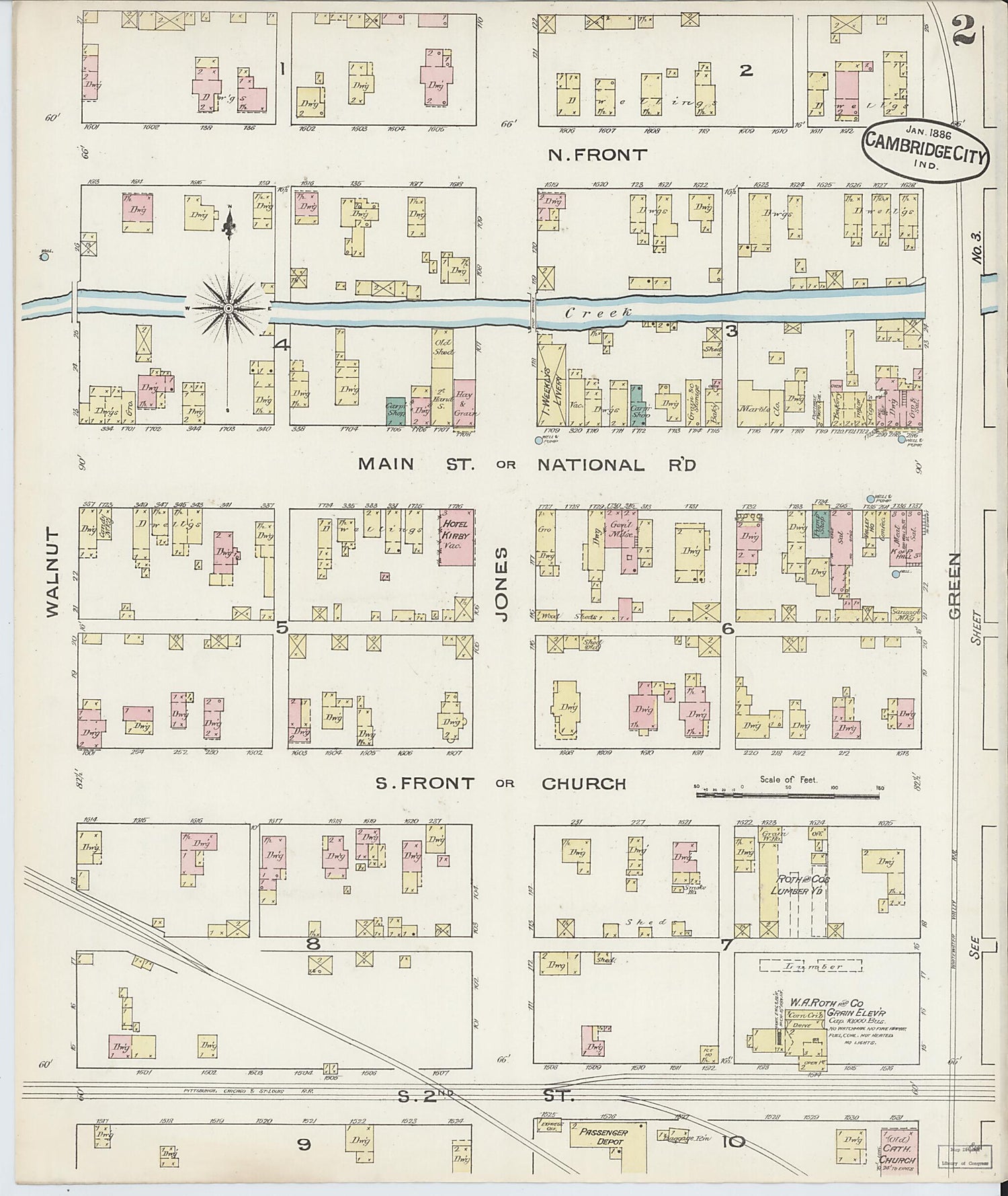 This old map of Cambridge City, Wayne County, Indiana was created by Sanborn Map Company in 1886