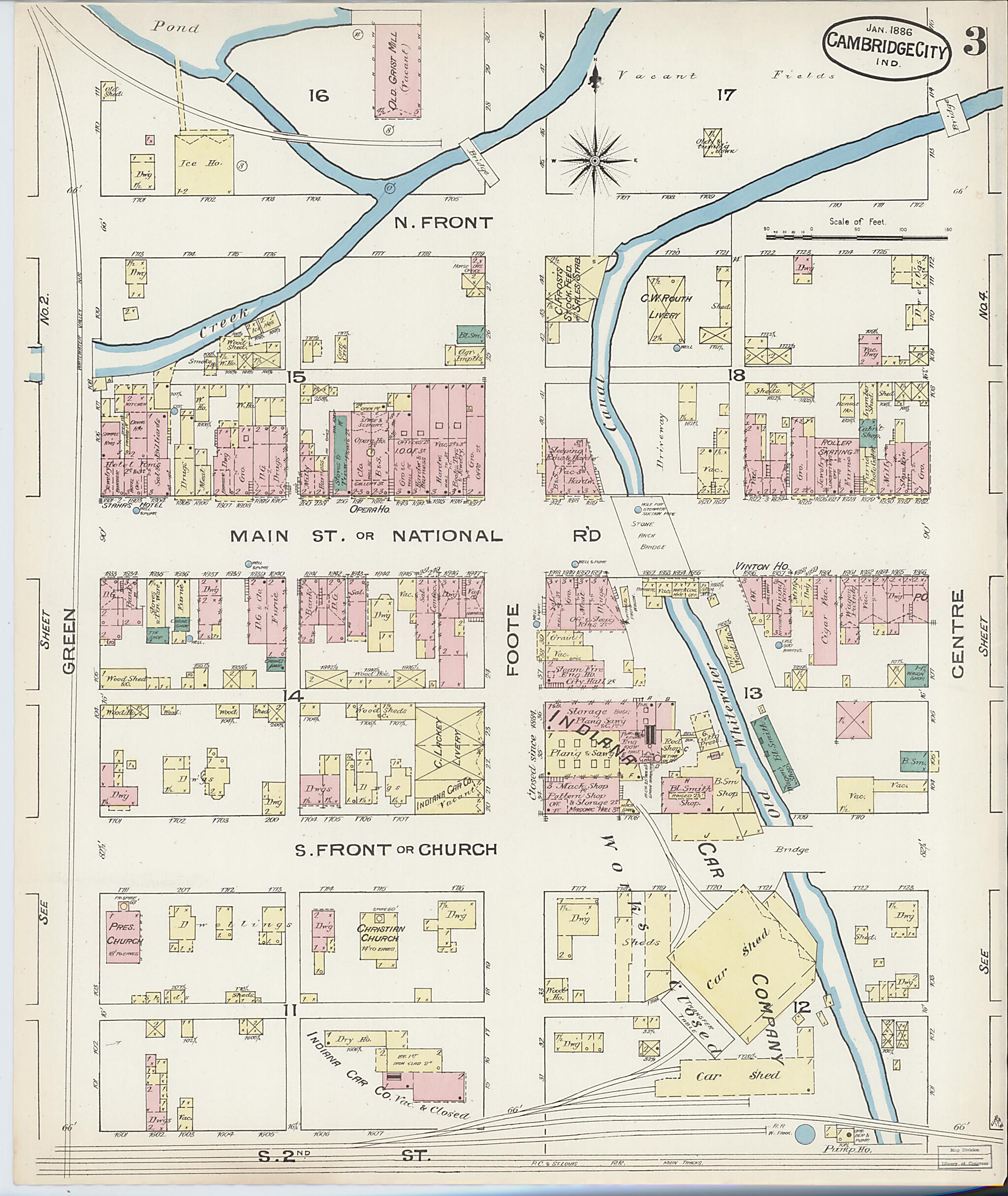 This old map of Cambridge City, Wayne County, Indiana was created by Sanborn Map Company in 1886