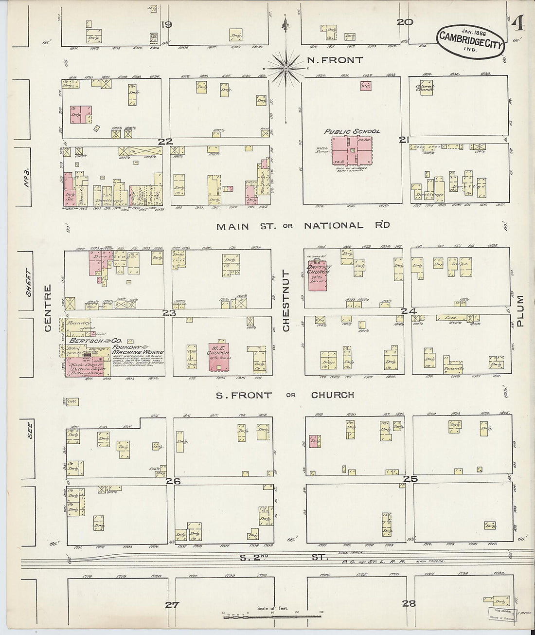 This old map of Cambridge City, Wayne County, Indiana was created by Sanborn Map Company in 1886