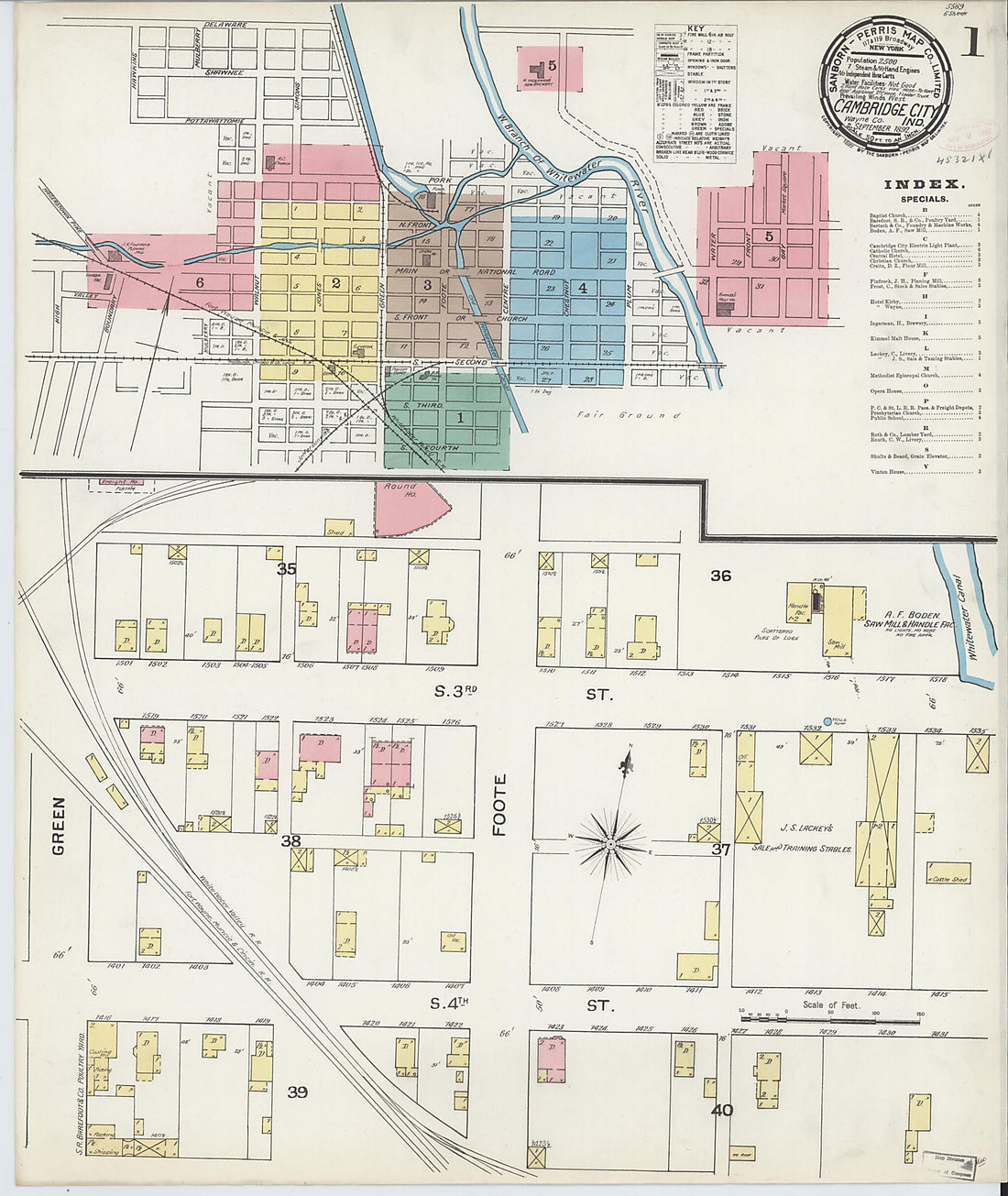 This old map of Cambridge City, Wayne County, Indiana was created by Sanborn Map Company in 1892