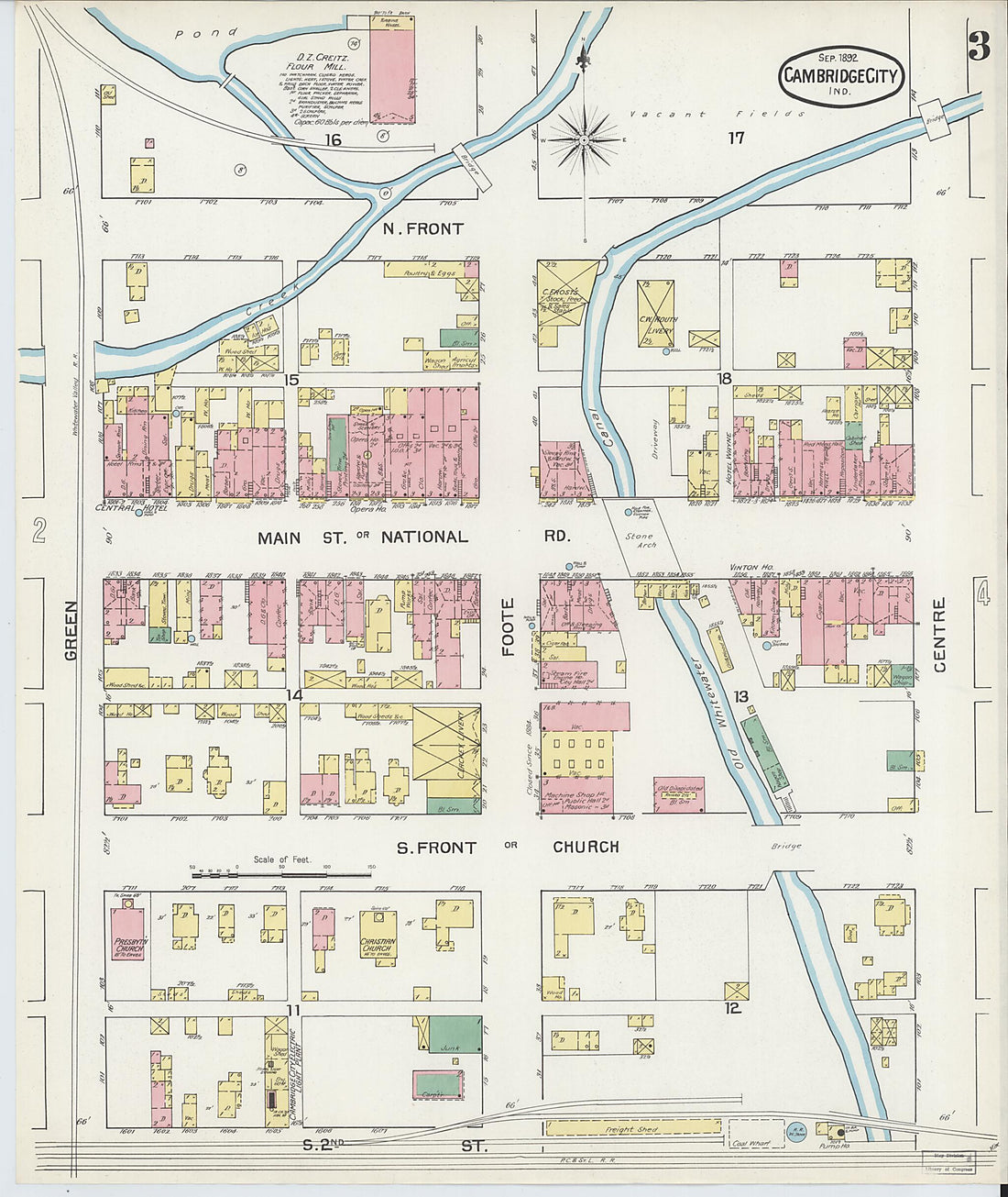 This old map of Cambridge City, Wayne County, Indiana was created by Sanborn Map Company in 1892