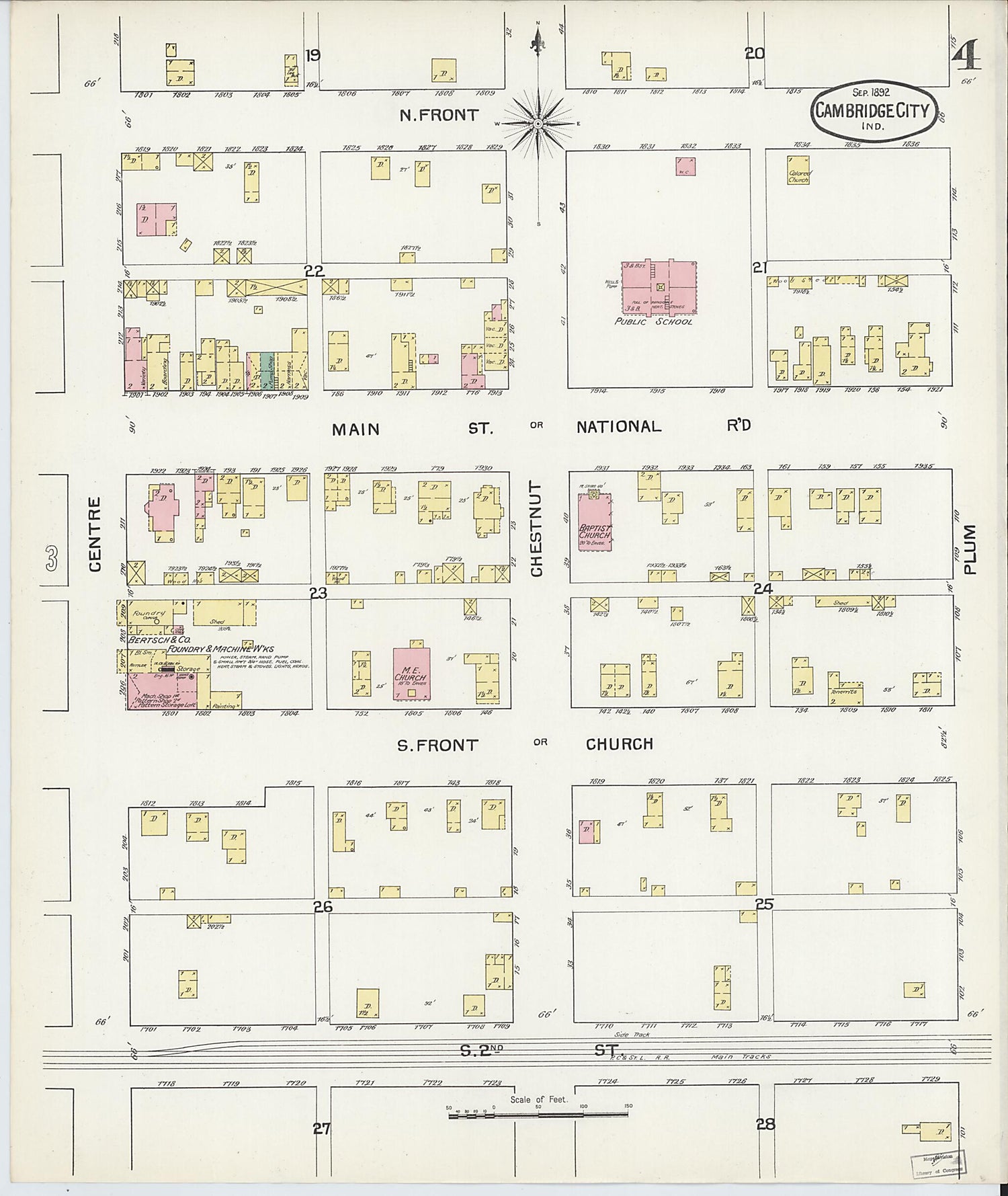 This old map of Cambridge City, Wayne County, Indiana was created by Sanborn Map Company in 1892