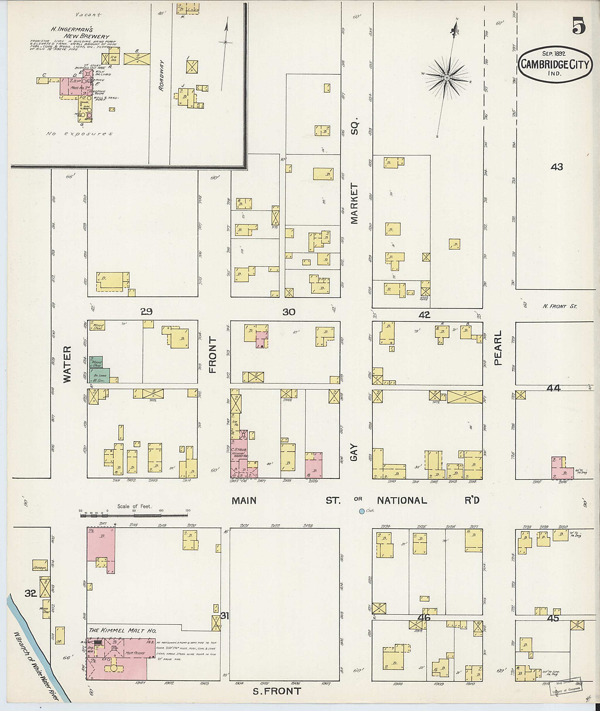 This old map of Cambridge City, Wayne County, Indiana was created by Sanborn Map Company in 1892