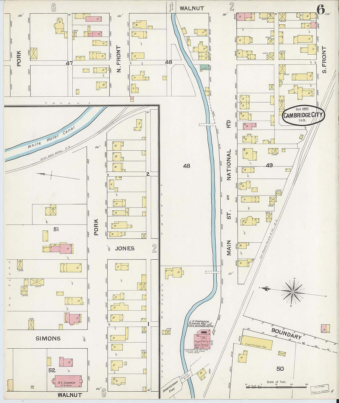 This old map of Cambridge City, Wayne County, Indiana was created by Sanborn Map Company in 1892