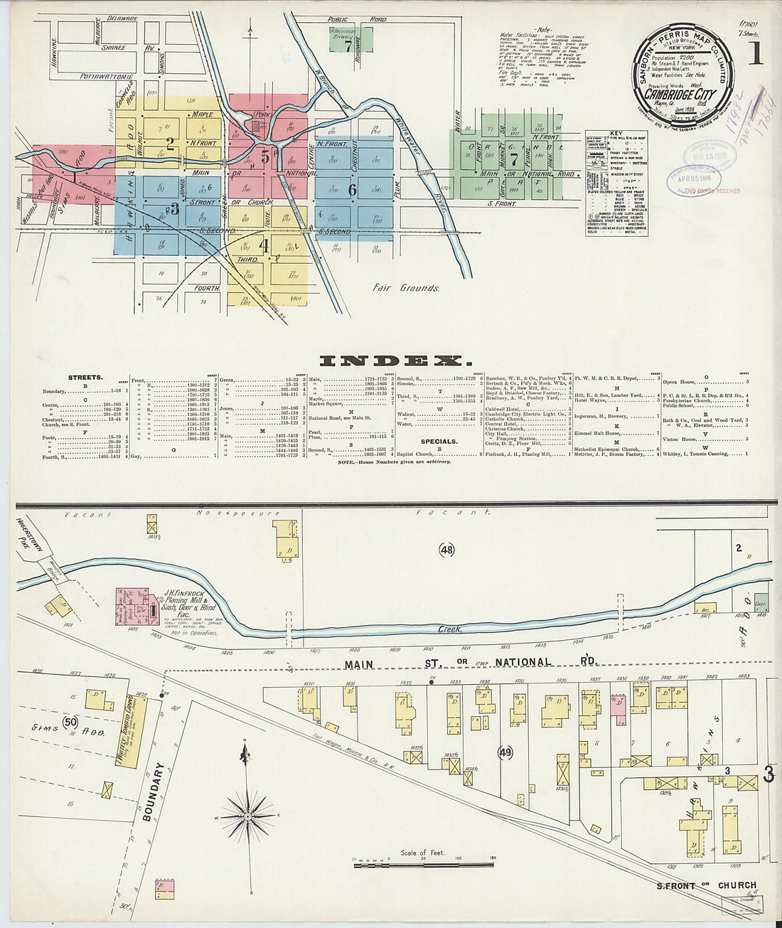 This old map of Cambridge City, Wayne County, Indiana was created by Sanborn Map Company in 1898