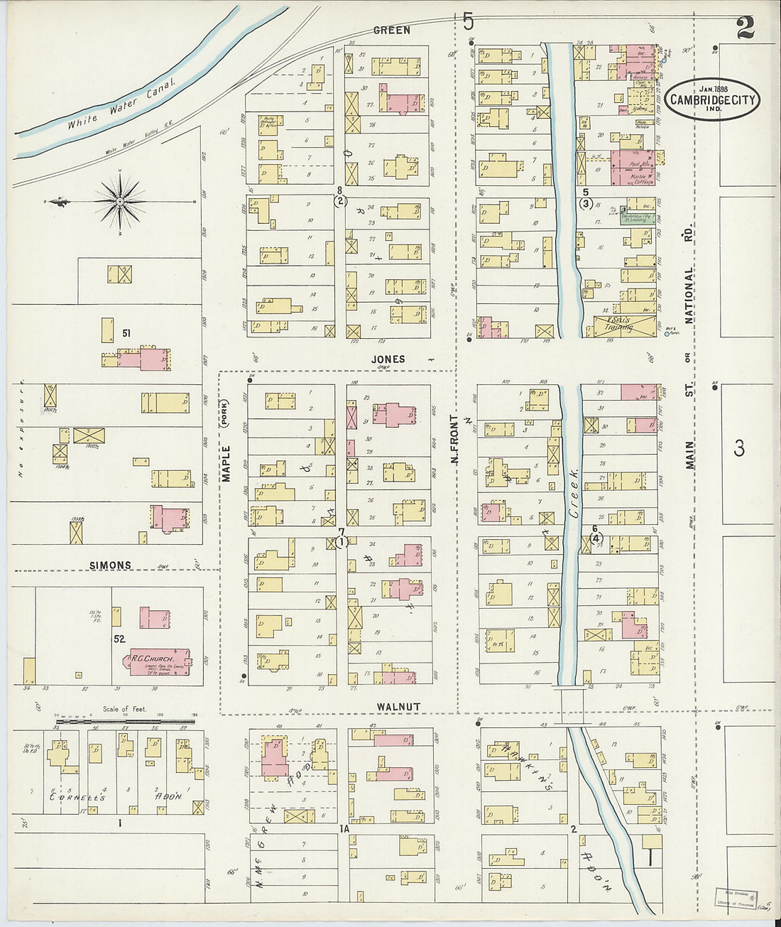 This old map of Cambridge City, Wayne County, Indiana was created by Sanborn Map Company in 1898