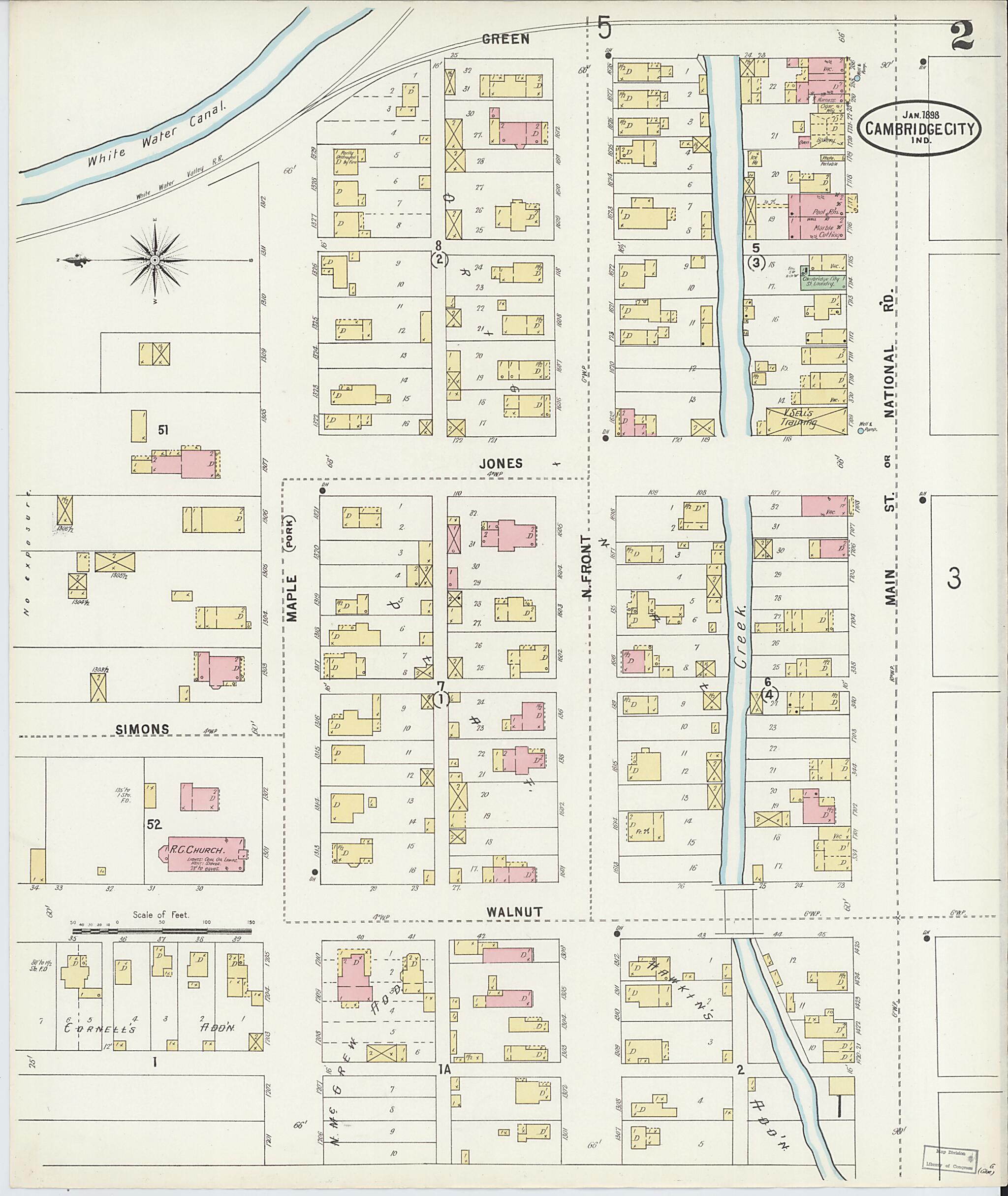 This old map of Cambridge City, Wayne County, Indiana was created by Sanborn Map Company in 1898