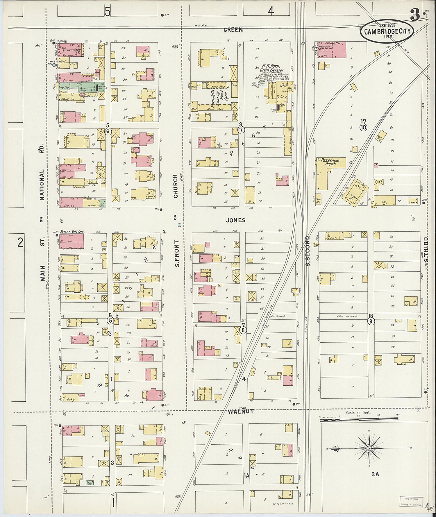 This old map of Cambridge City, Wayne County, Indiana was created by Sanborn Map Company in 1898