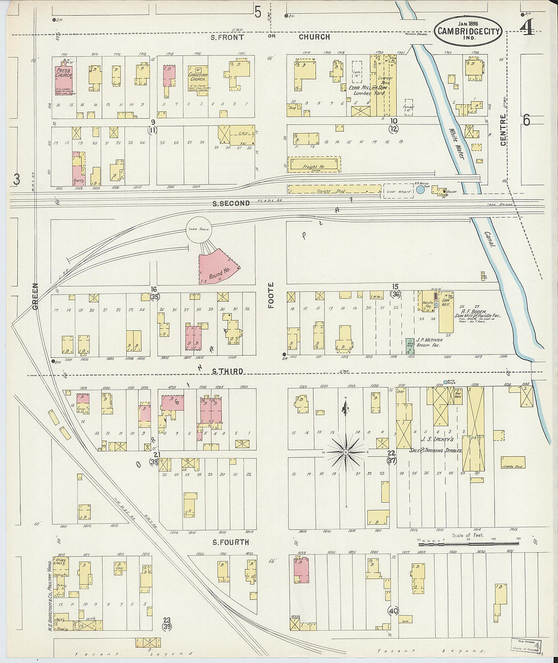 This old map of Cambridge City, Wayne County, Indiana was created by Sanborn Map Company in 1898