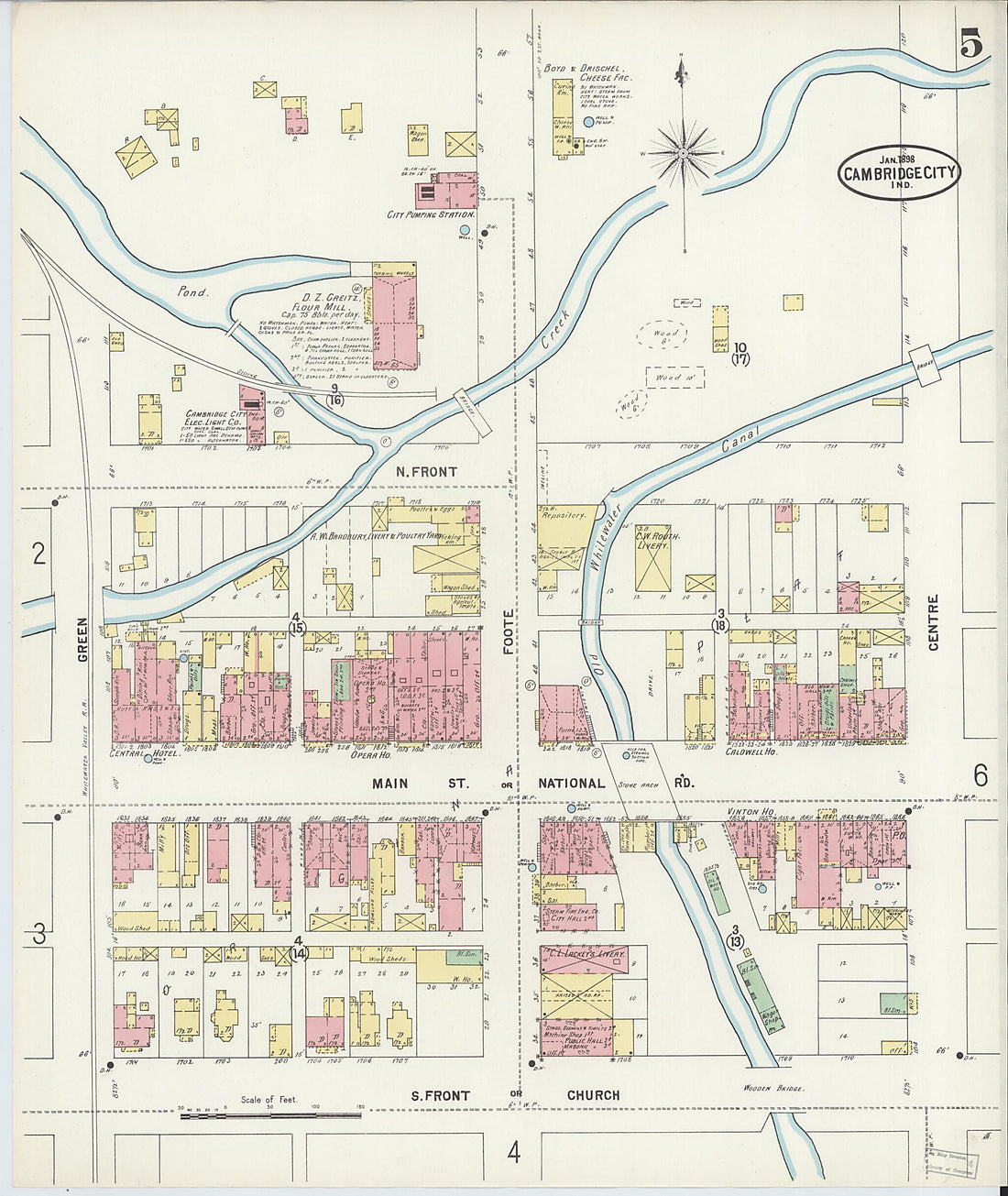 This old map of Cambridge City, Wayne County, Indiana was created by Sanborn Map Company in 1898