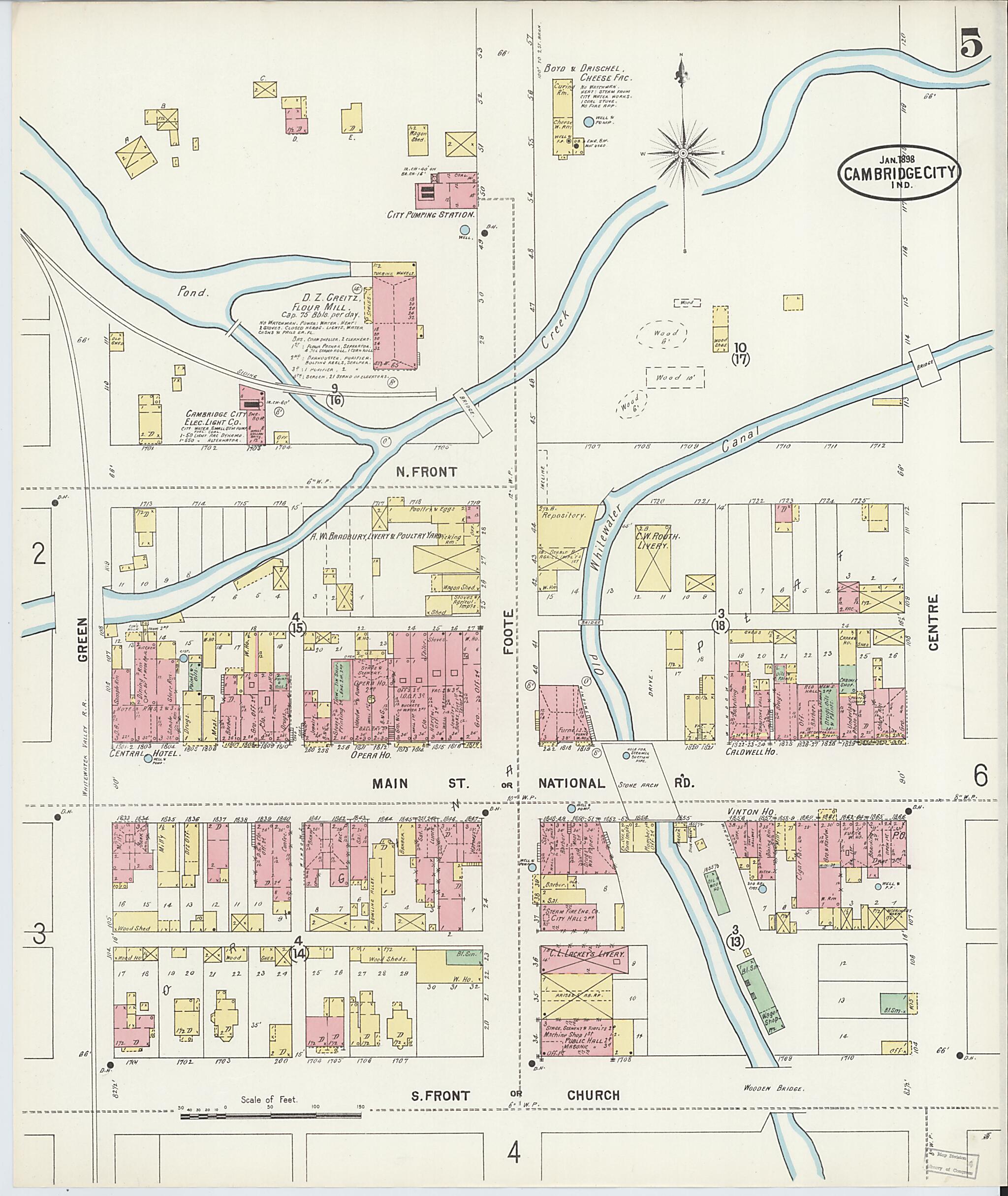 This old map of Cambridge City, Wayne County, Indiana was created by Sanborn Map Company in 1898