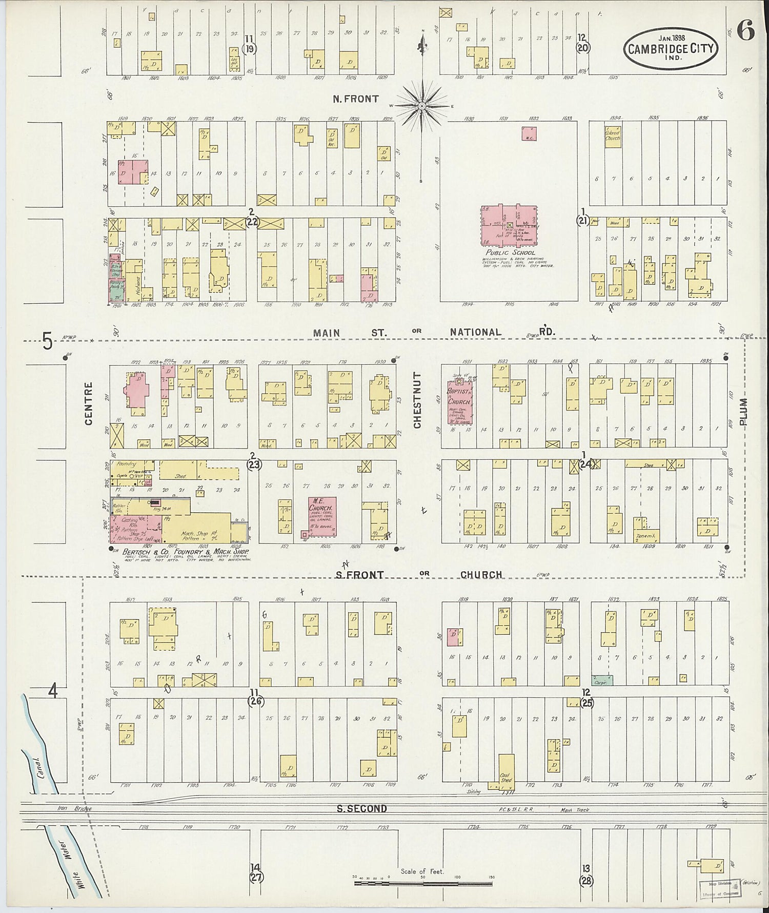 This old map of Cambridge City, Wayne County, Indiana was created by Sanborn Map Company in 1898