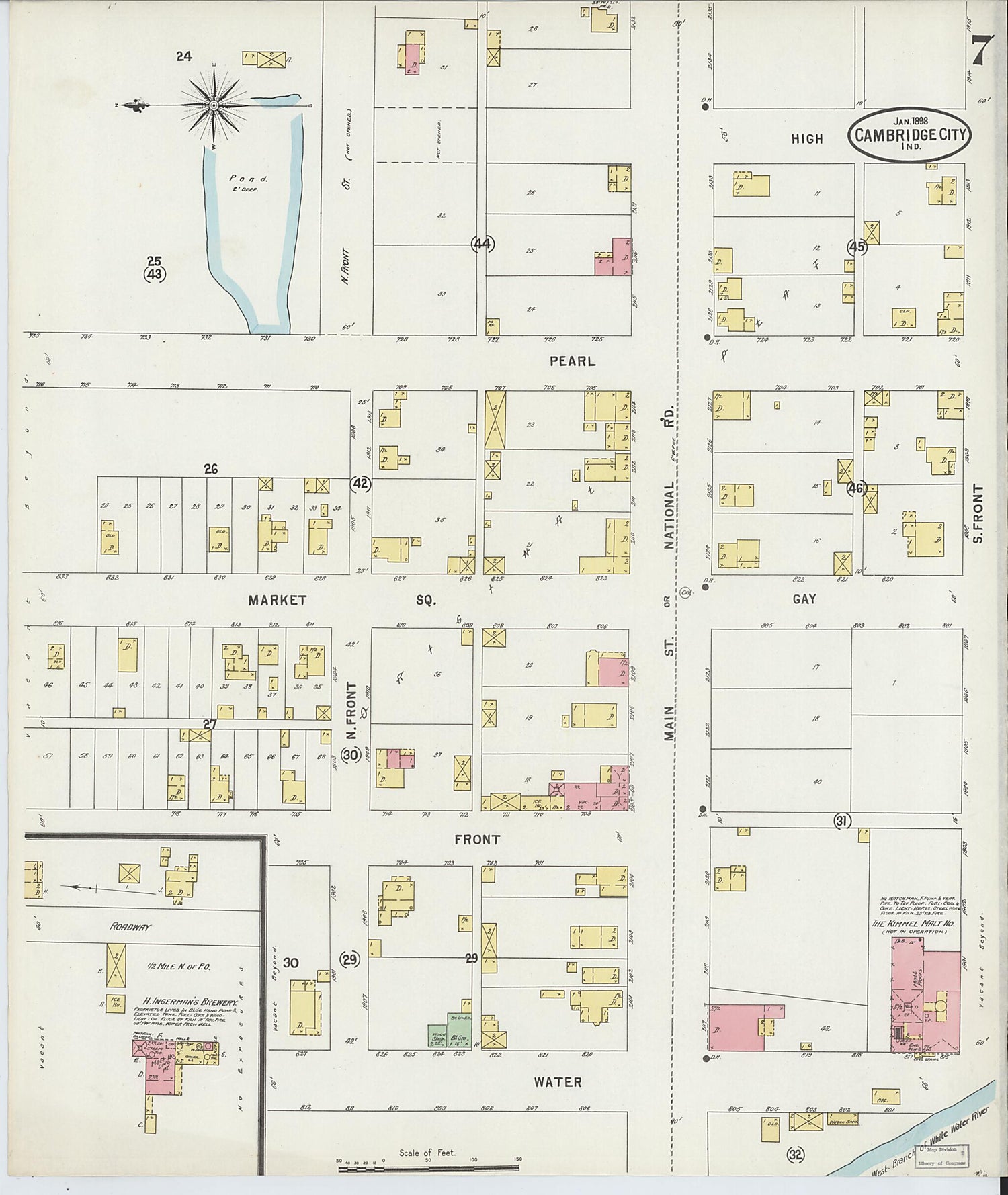 This old map of Cambridge City, Wayne County, Indiana was created by Sanborn Map Company in 1898