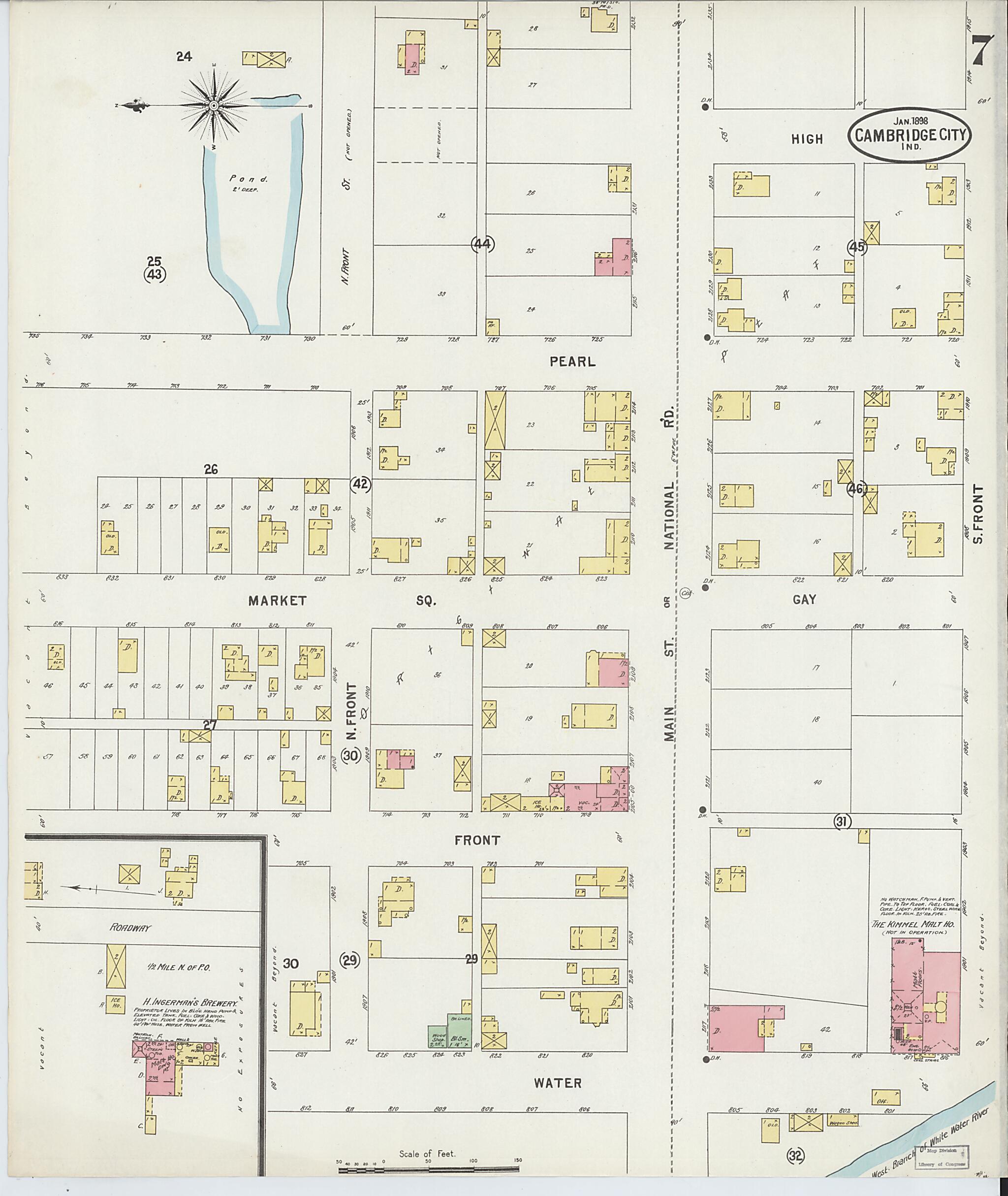 This old map of Cambridge City, Wayne County, Indiana was created by Sanborn Map Company in 1898