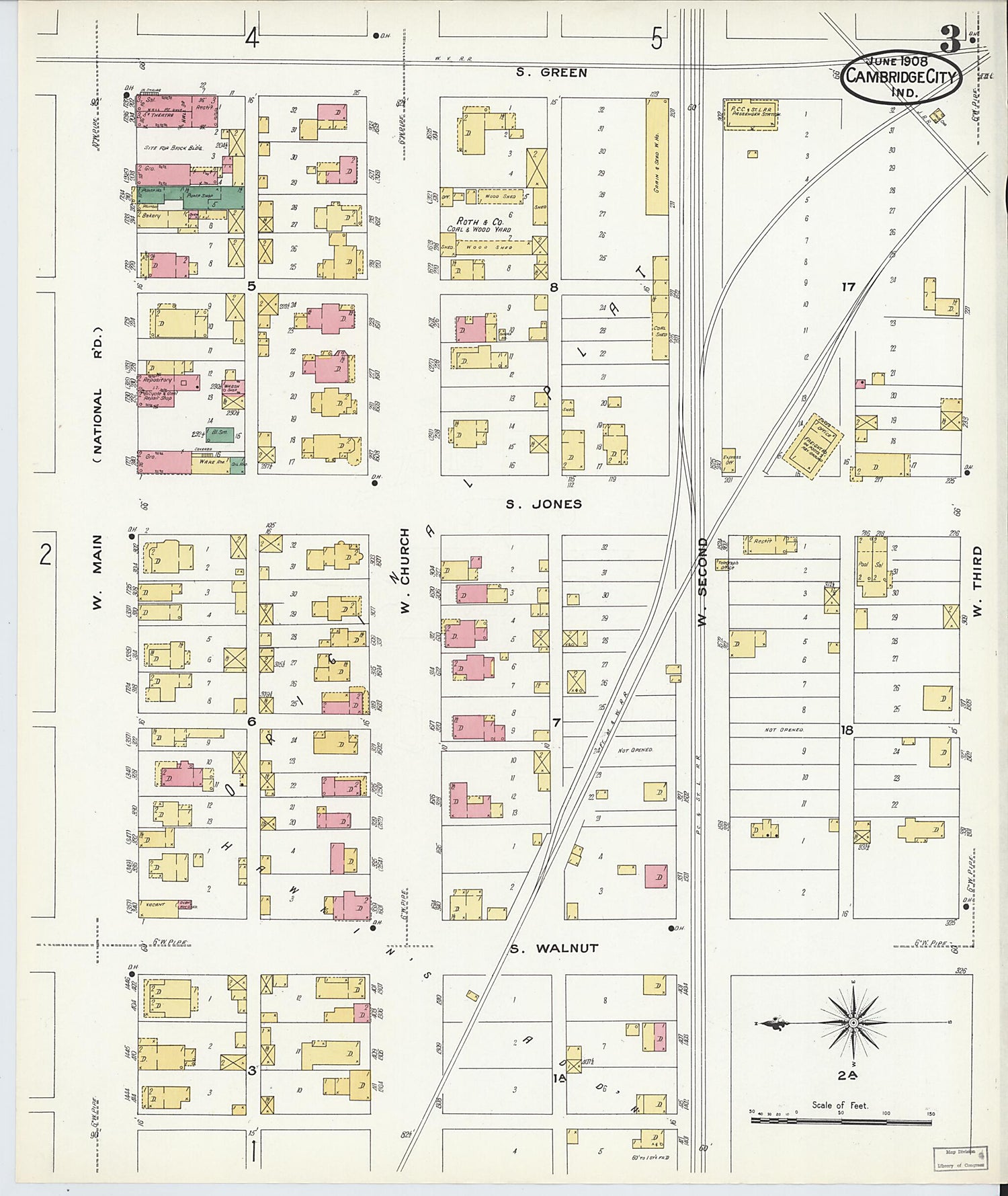 This old map of Cambridge City, Wayne County, Indiana was created by Sanborn Map Company in 1908