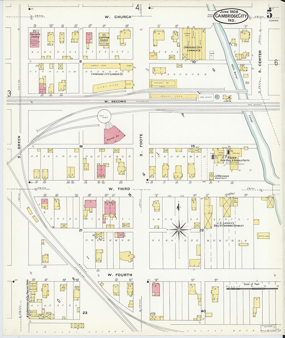 This old map of Cambridge City, Wayne County, Indiana was created by Sanborn Map Company in 1908