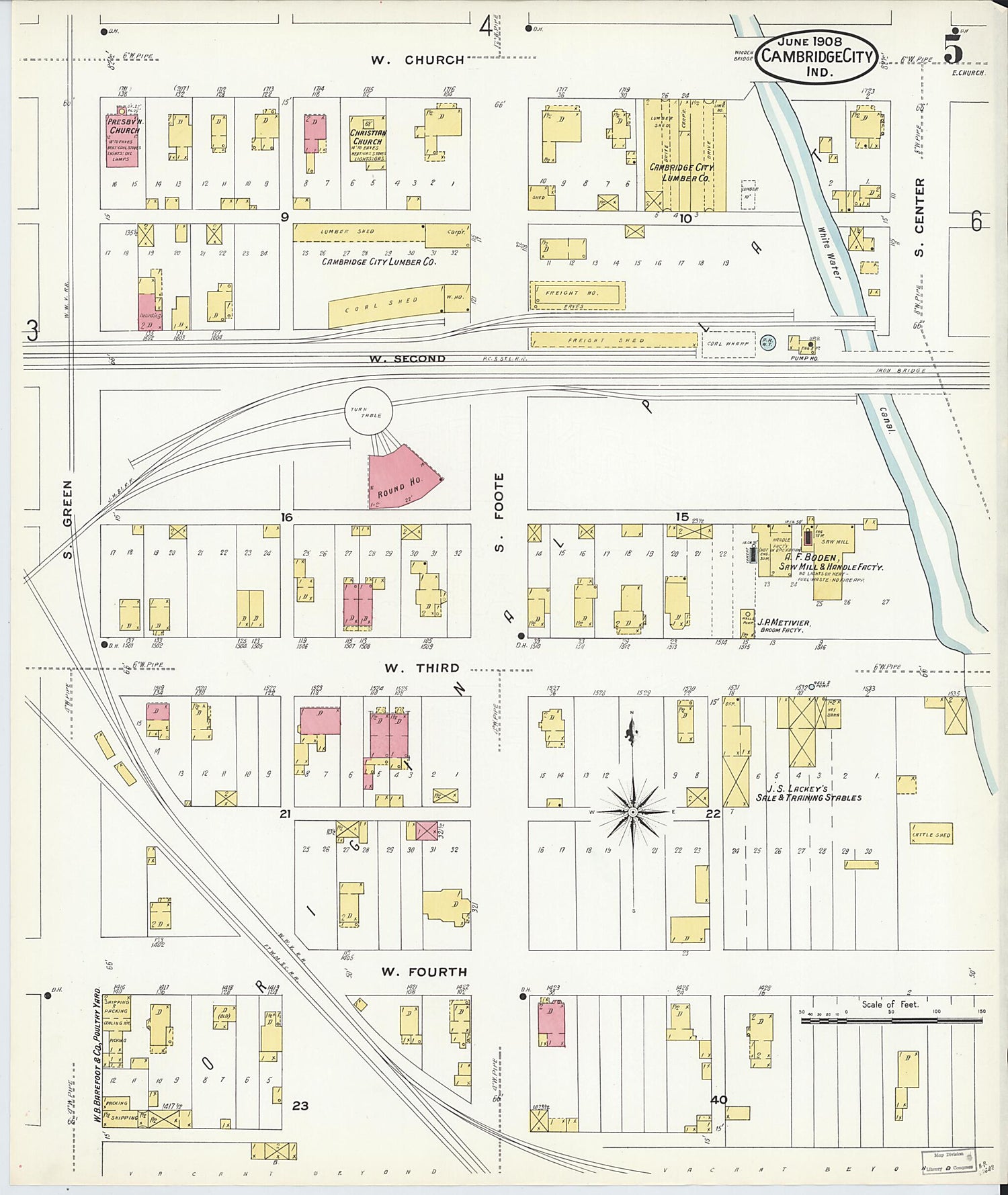 This old map of Cambridge City, Wayne County, Indiana was created by Sanborn Map Company in 1908