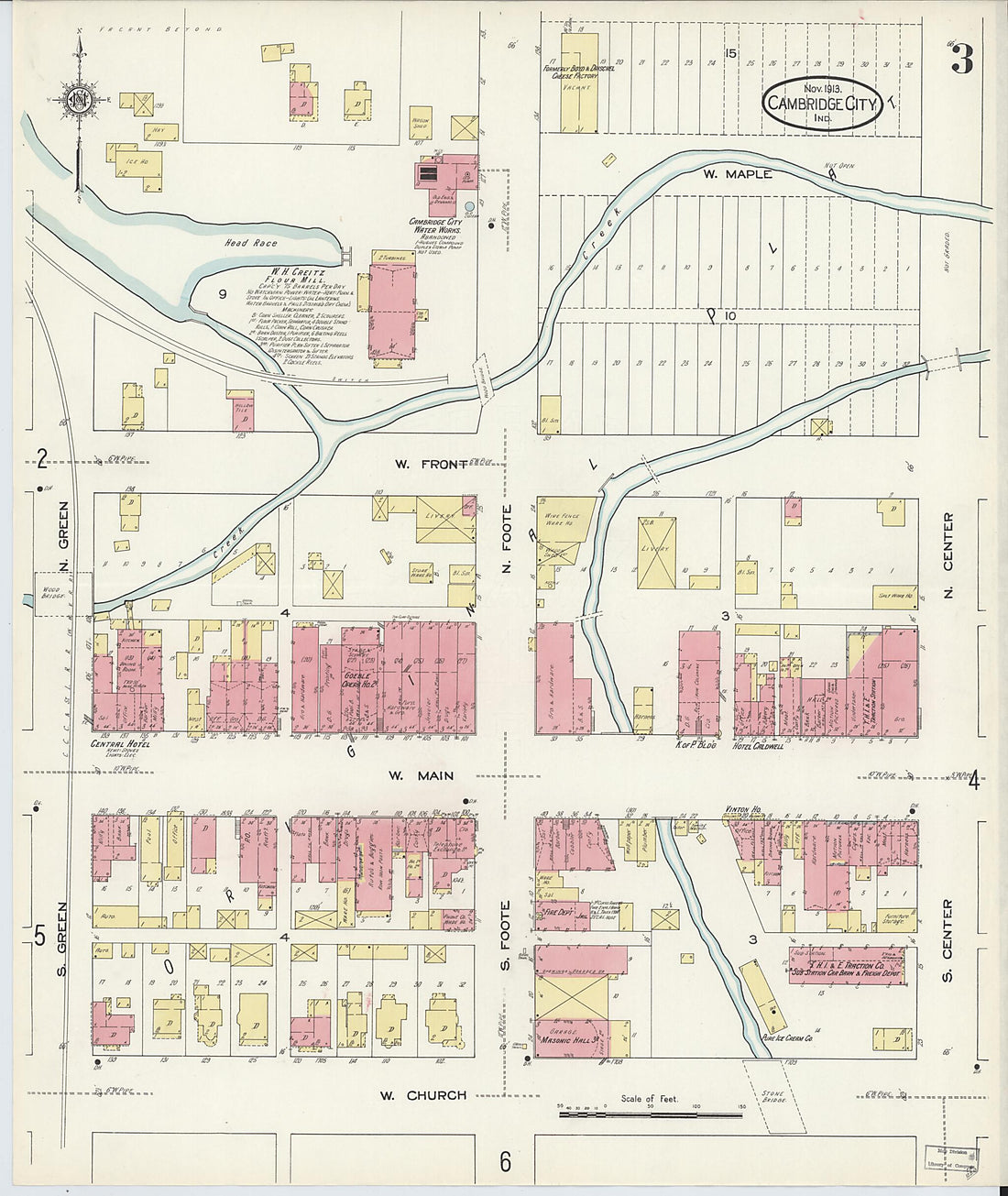 This old map of Cambridge City, Wayne County, Indiana was created by Sanborn Map Company in 1913