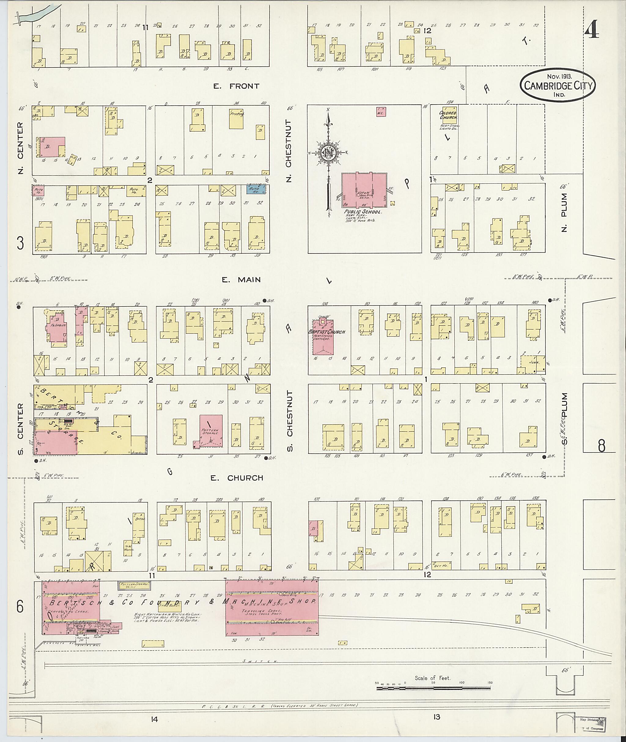 This old map of Cambridge City, Wayne County, Indiana was created by Sanborn Map Company in 1913