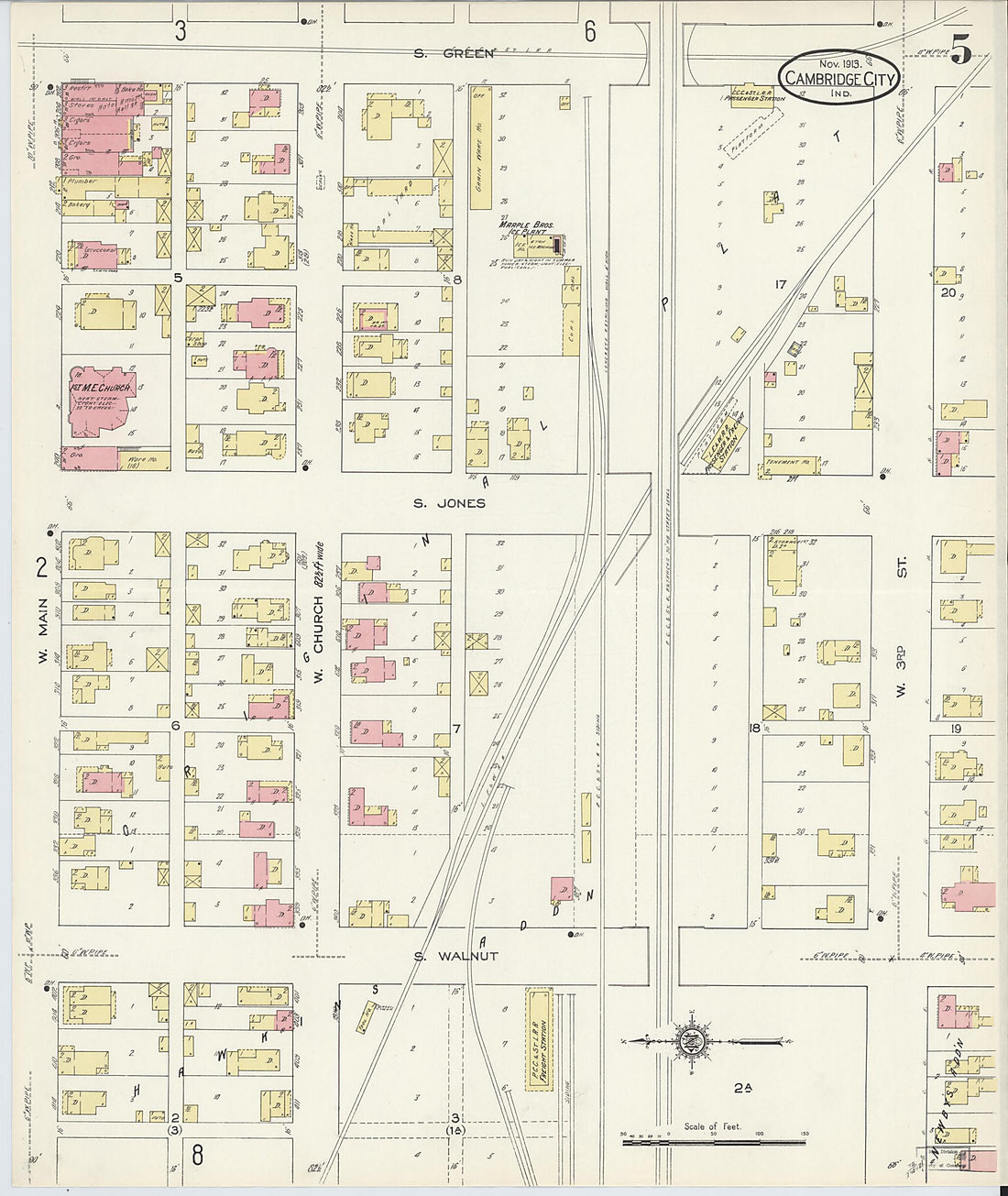 This old map of Cambridge City, Wayne County, Indiana was created by Sanborn Map Company in 1913