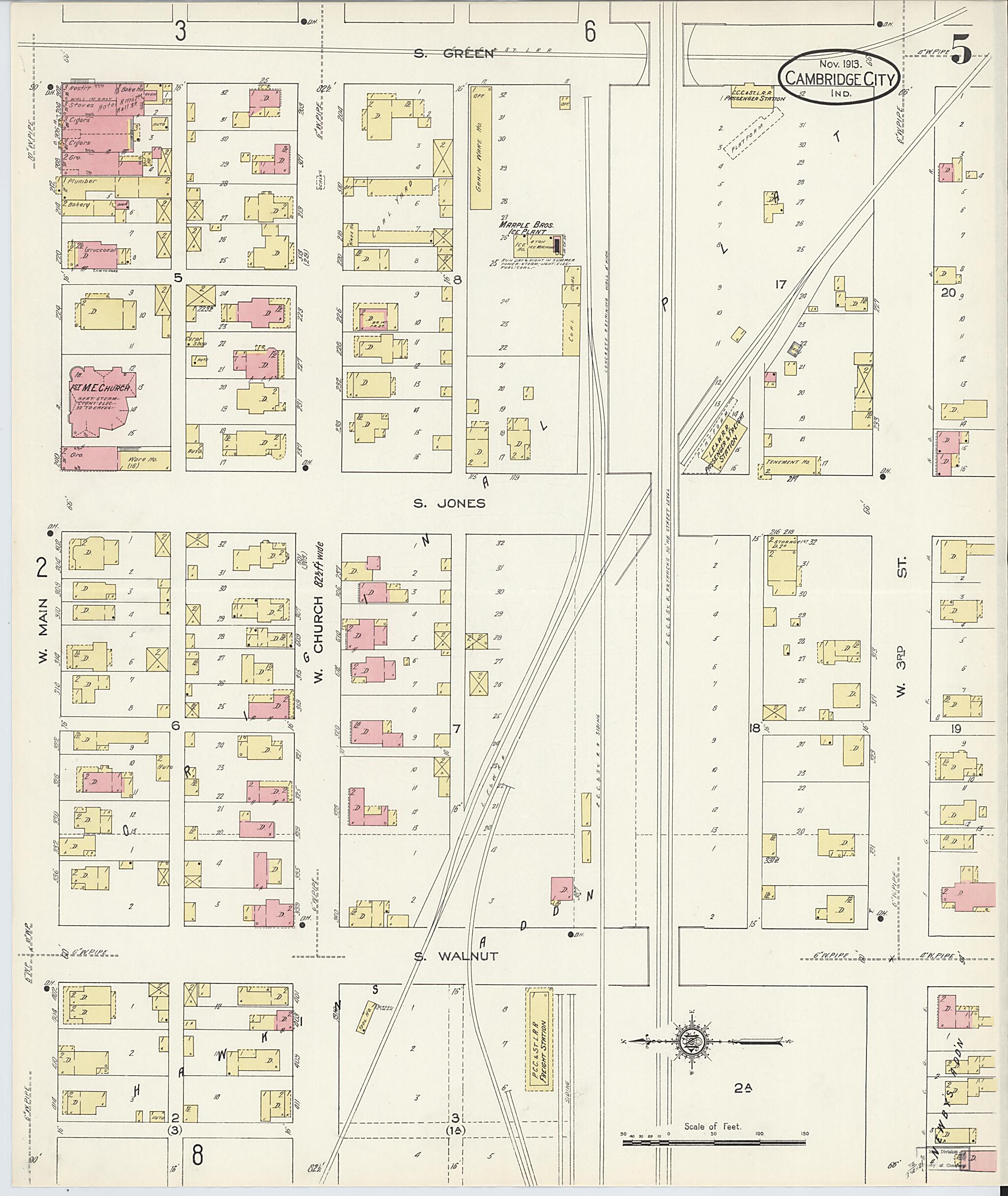 This old map of Cambridge City, Wayne County, Indiana was created by Sanborn Map Company in 1913