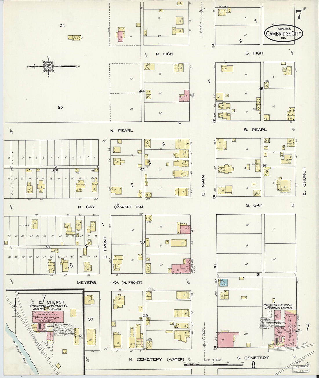 This old map of Cambridge City, Wayne County, Indiana was created by Sanborn Map Company in 1913