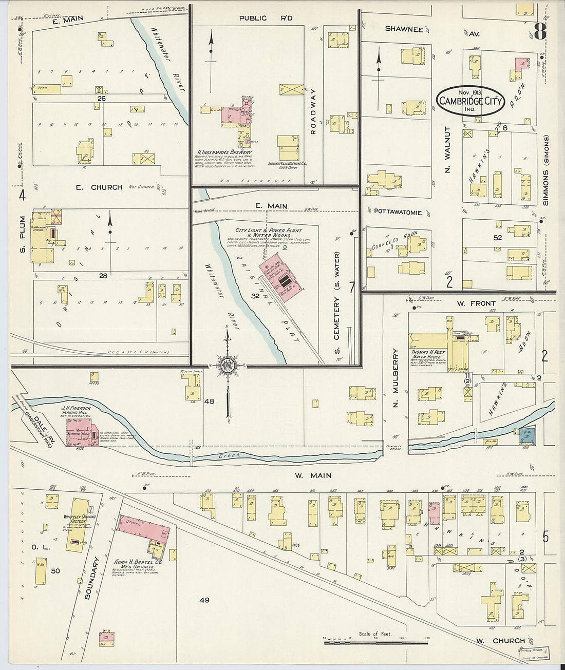 This old map of Cambridge City, Wayne County, Indiana was created by Sanborn Map Company in 1913