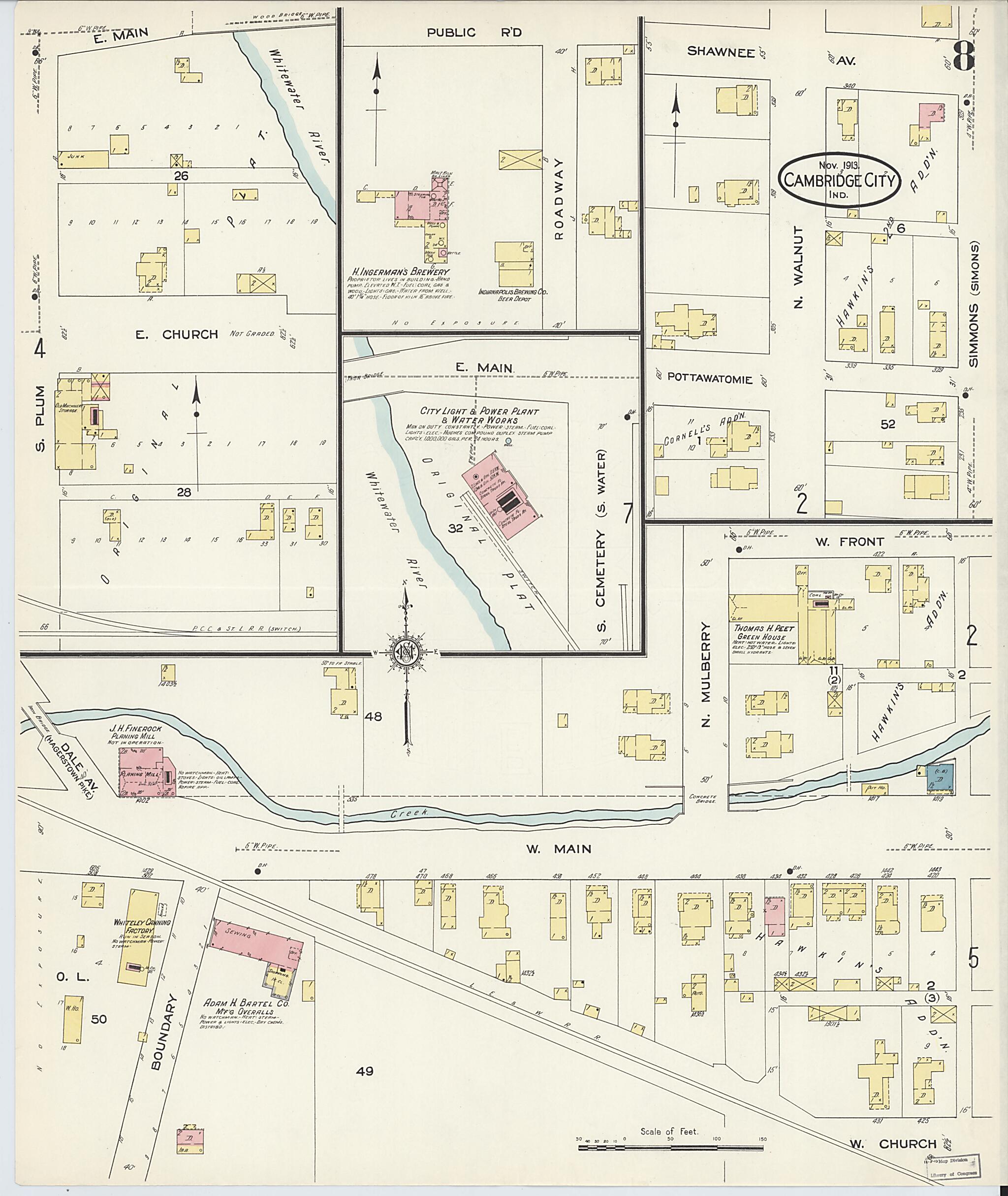 This old map of Cambridge City, Wayne County, Indiana was created by Sanborn Map Company in 1913