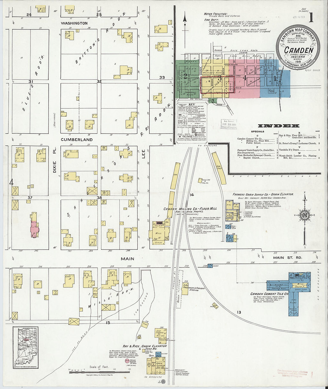 This old map of Camden, Carroll County, Indiana was created by Sanborn Map Company in 1919