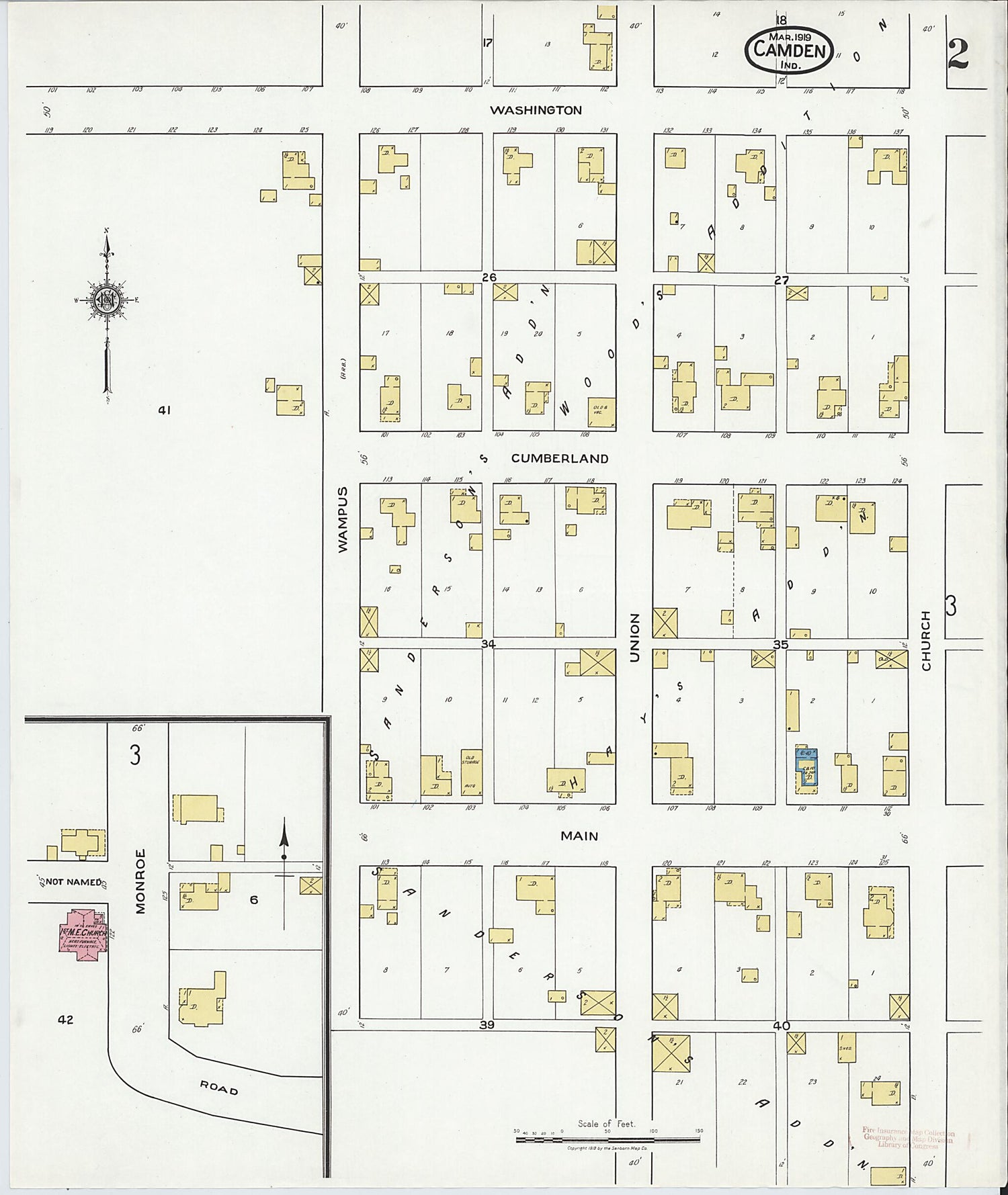 This old map of Camden, Carroll County, Indiana was created by Sanborn Map Company in 1919