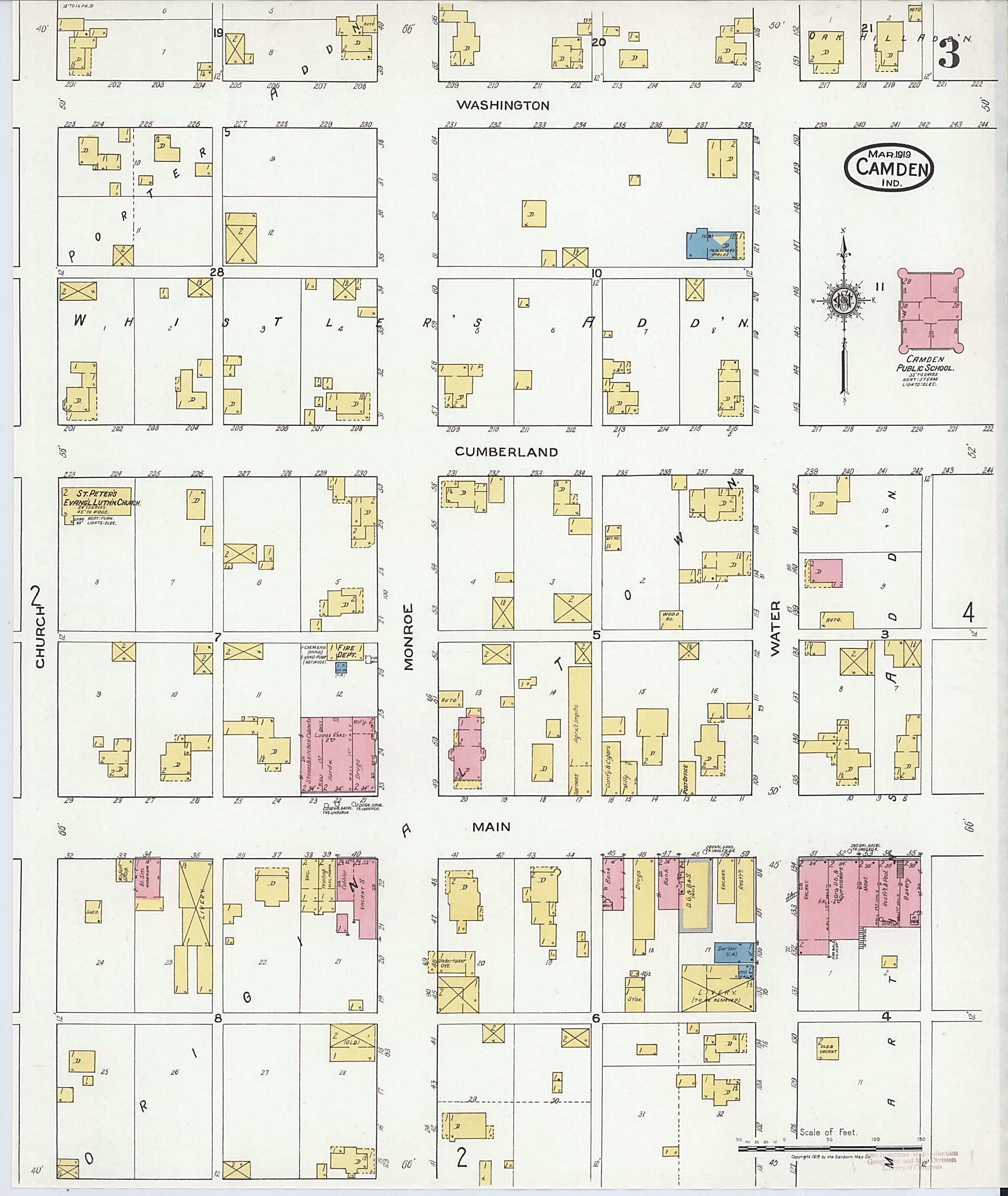 This old map of Camden, Carroll County, Indiana was created by Sanborn Map Company in 1919