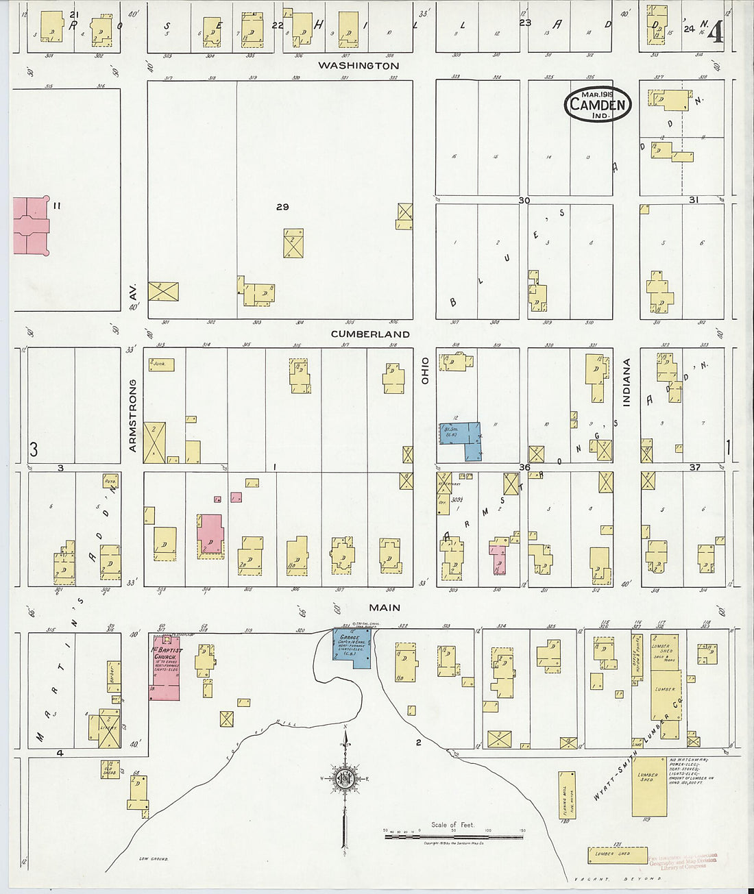 This old map of Camden, Carroll County, Indiana was created by Sanborn Map Company in 1919