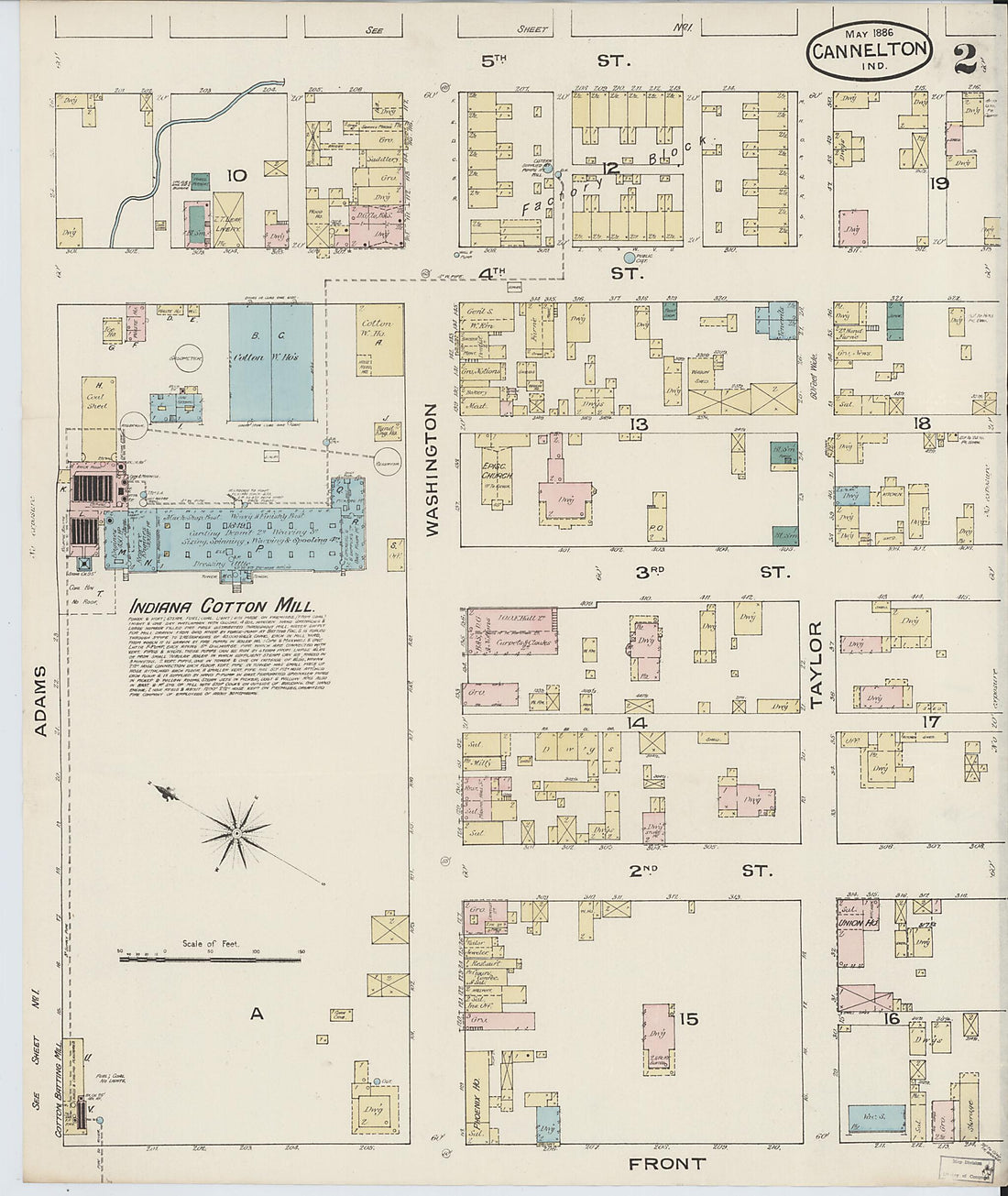 This old map of Cannelton, Perry County, Indiana was created by Sanborn Map Company in 1886