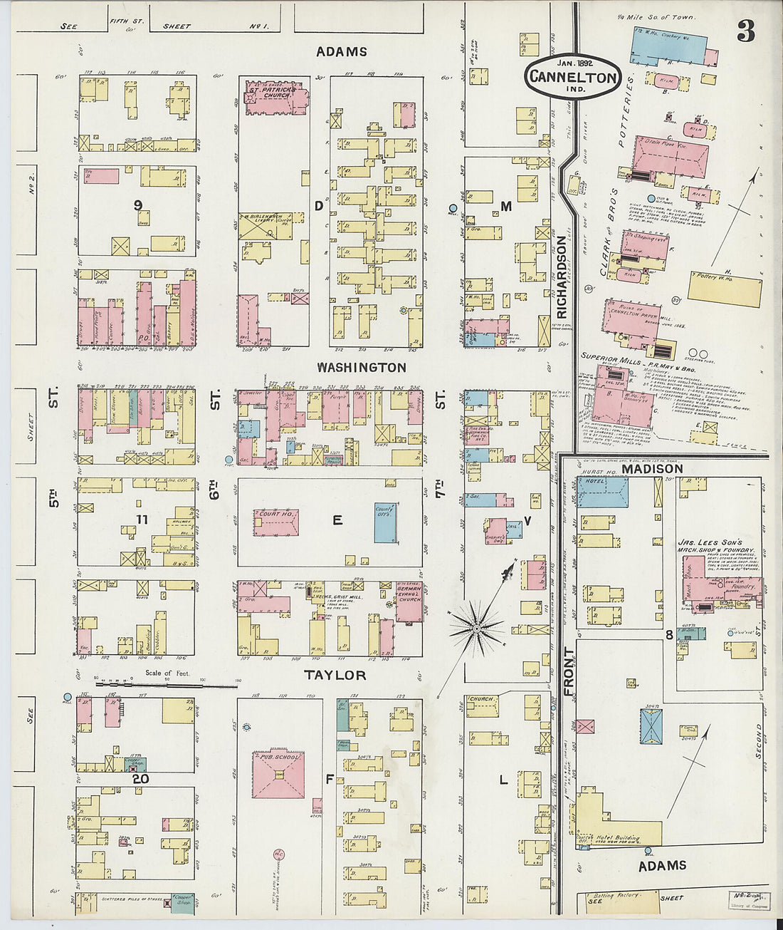 This old map of Cannelton, Perry County, Indiana was created by Sanborn Map Company in 1892