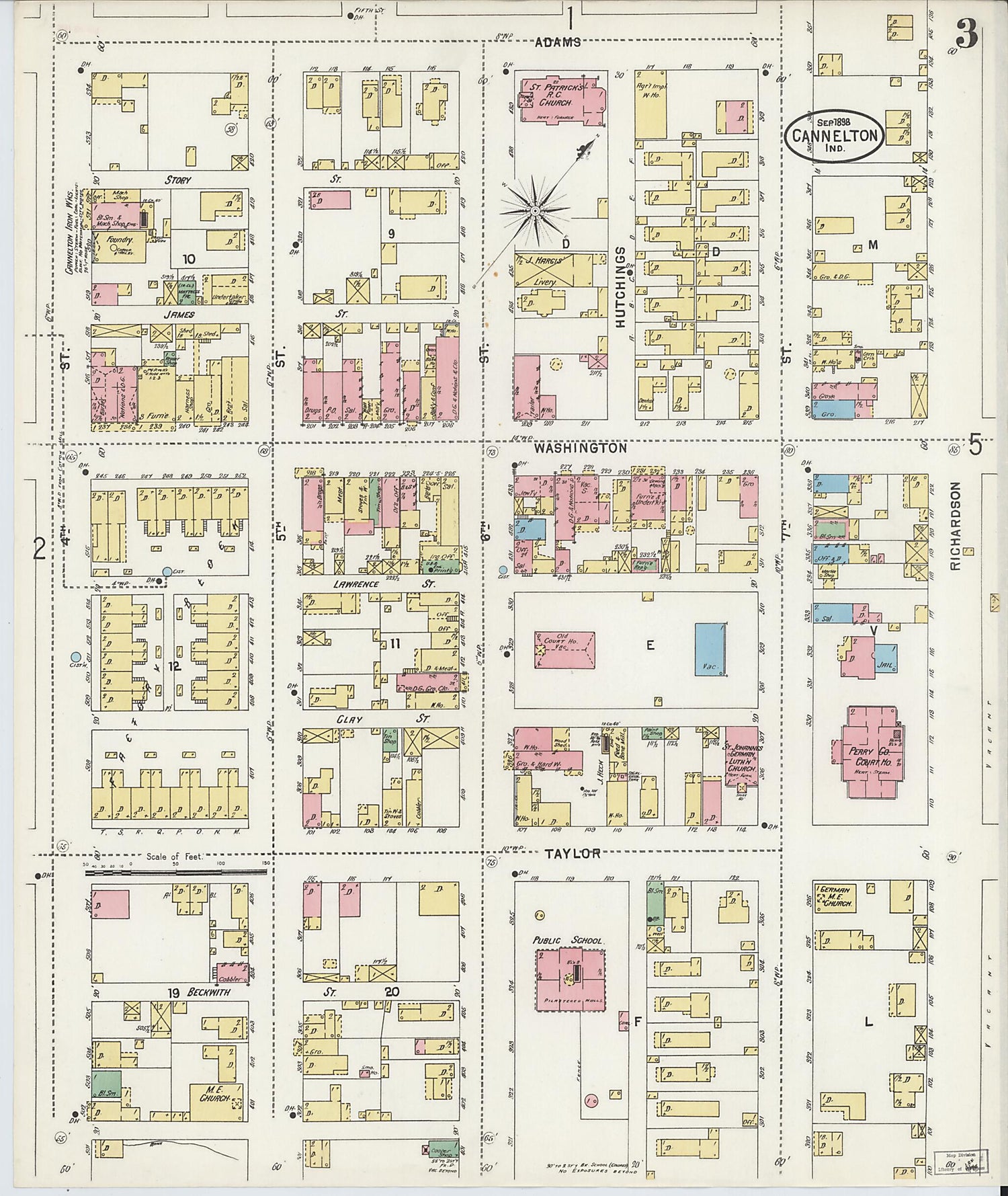 This old map of Cannelton, Perry County, Indiana was created by Sanborn Map Company in 1898