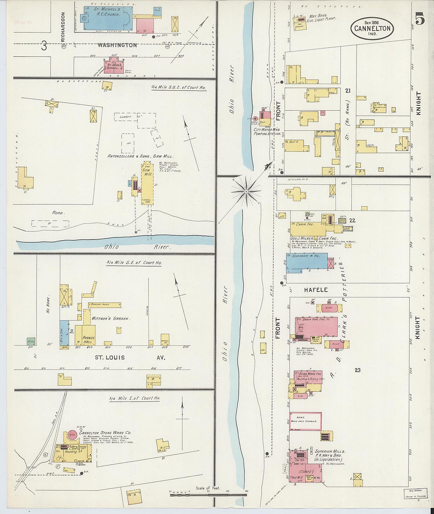 This old map of Cannelton, Perry County, Indiana was created by Sanborn Map Company in 1898