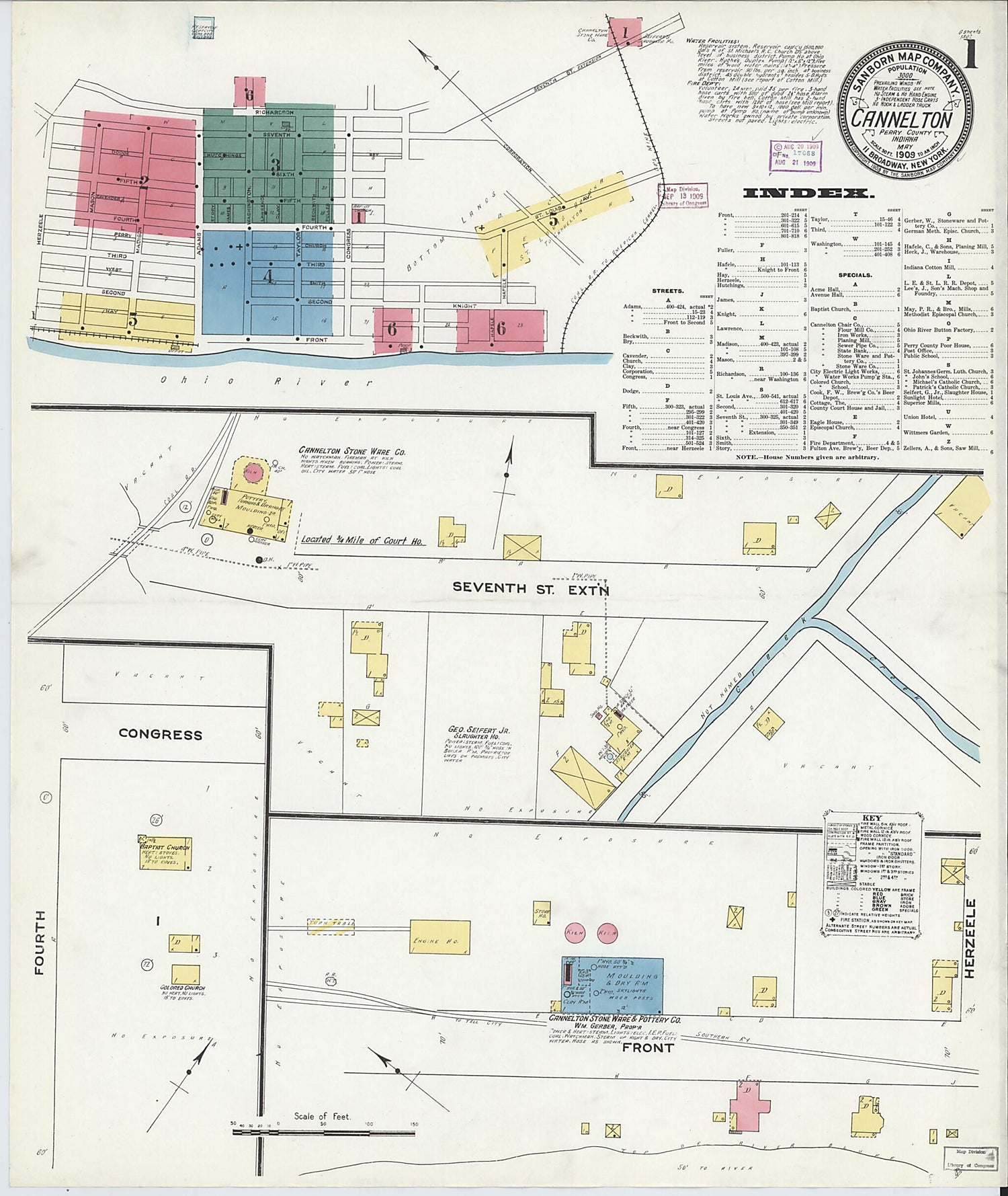 This old map of Cannelton, Perry County, Indiana was created by Sanborn Map Company in 1909