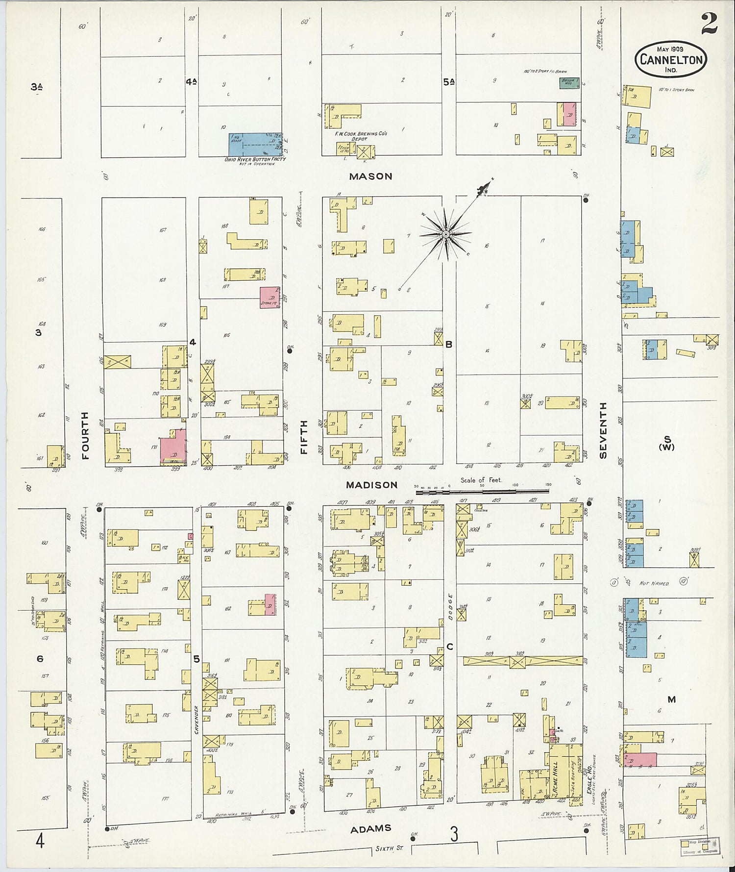 This old map of Cannelton, Perry County, Indiana was created by Sanborn Map Company in 1909