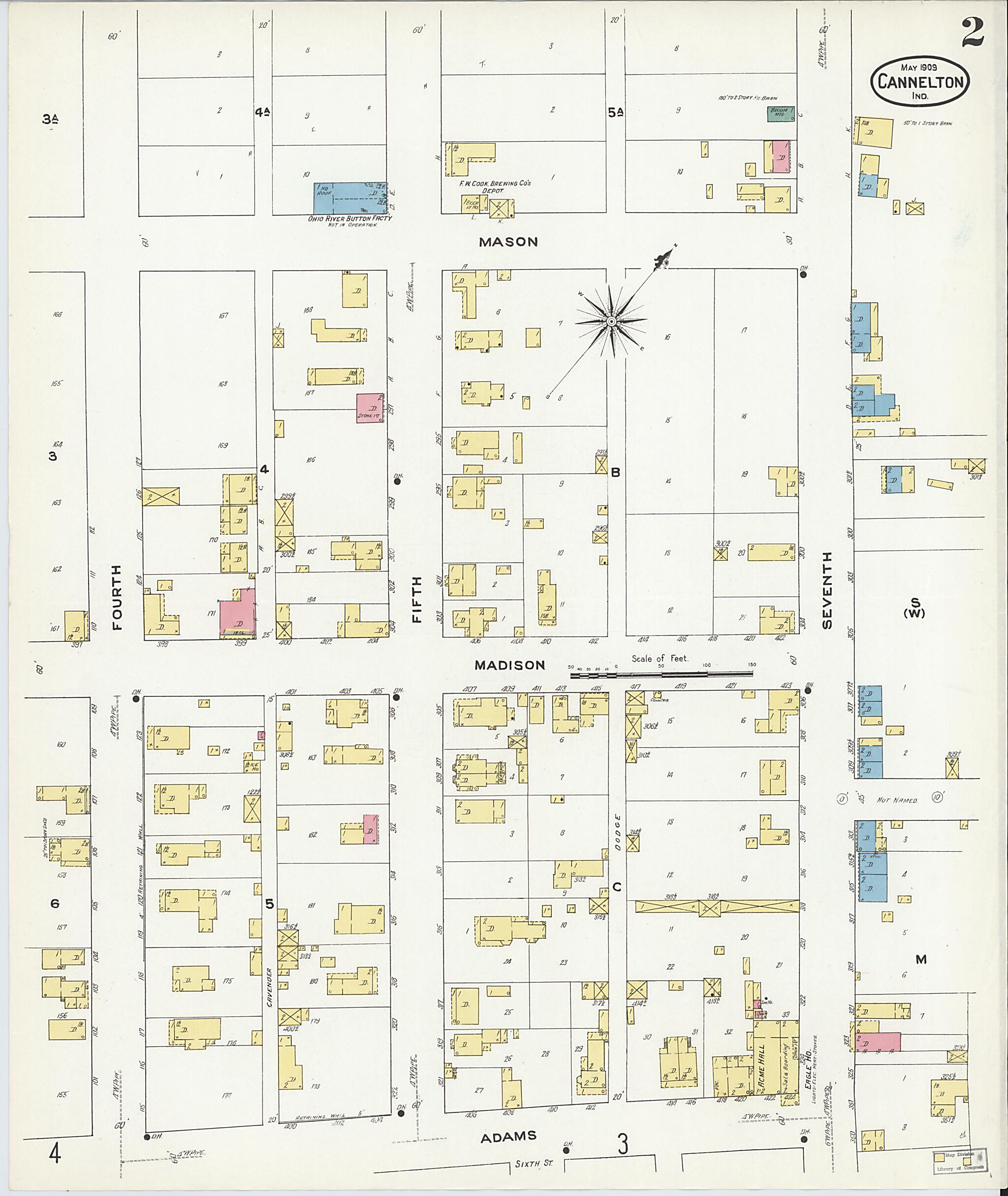 This old map of Cannelton, Perry County, Indiana was created by Sanborn Map Company in 1909