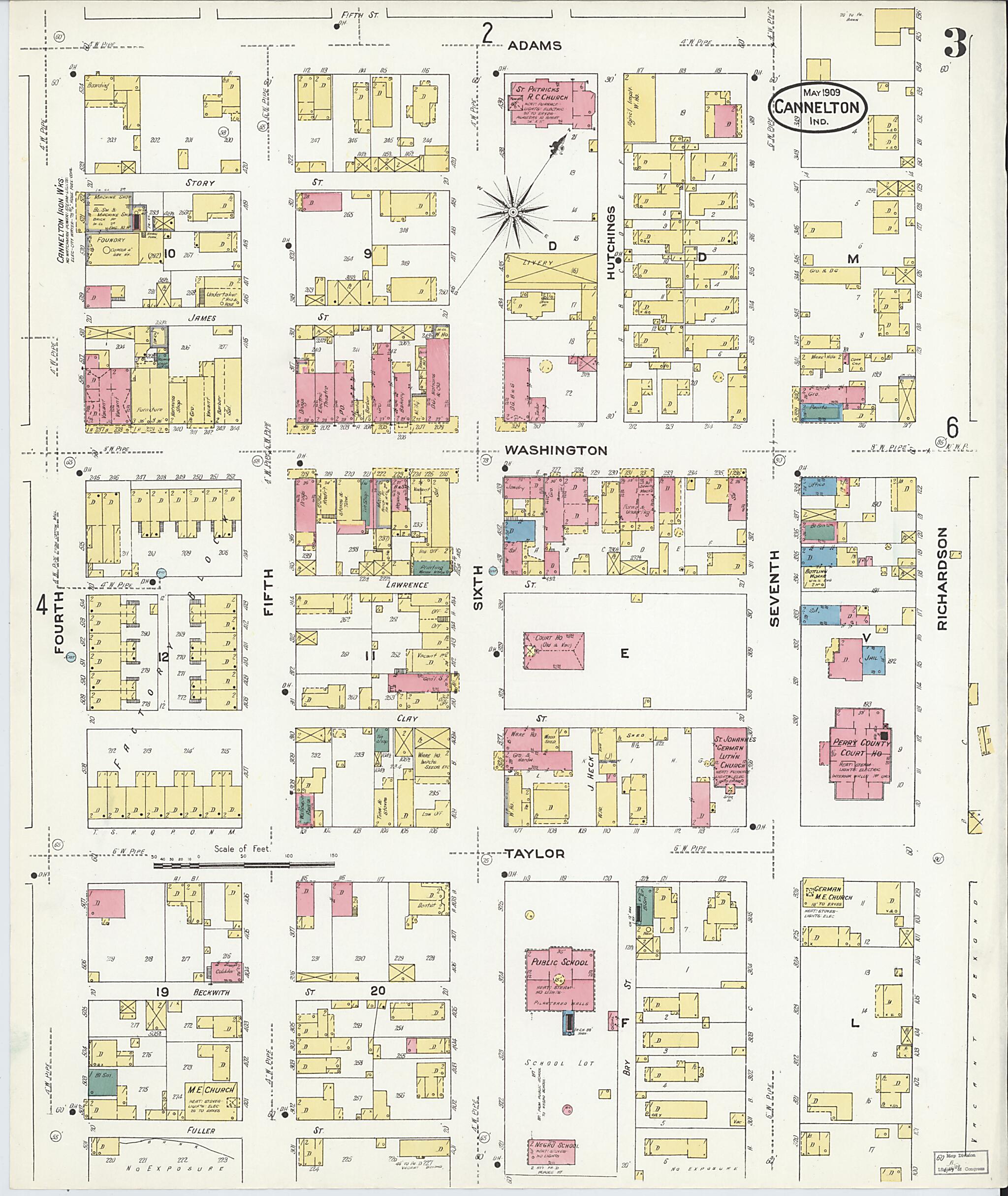 This old map of Cannelton, Perry County, Indiana was created by Sanborn Map Company in 1909