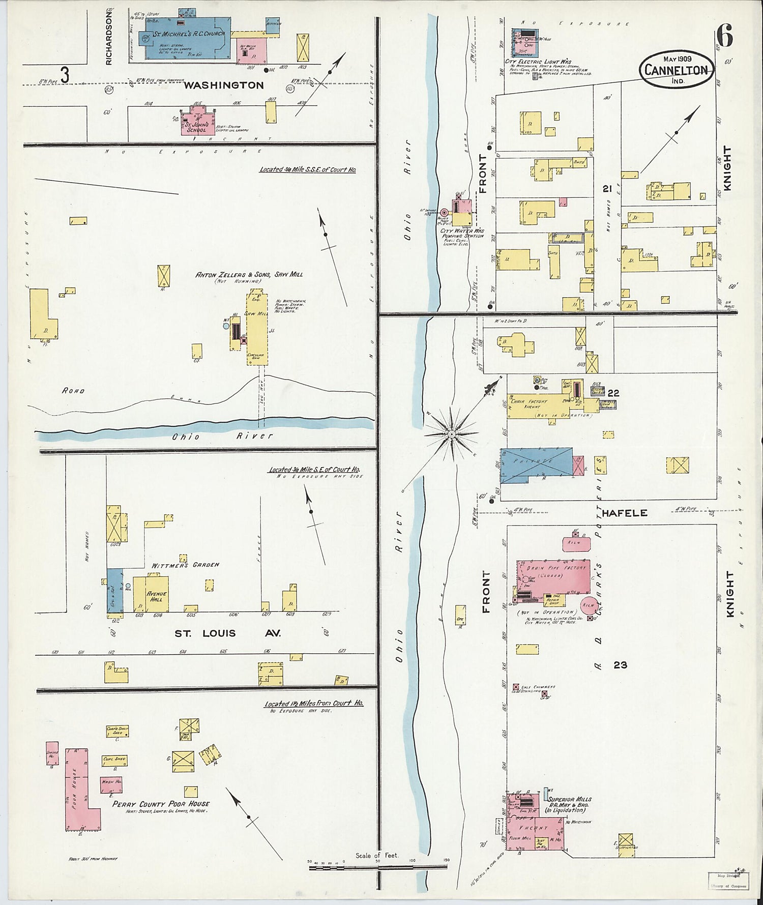 This old map of Cannelton, Perry County, Indiana was created by Sanborn Map Company in 1909