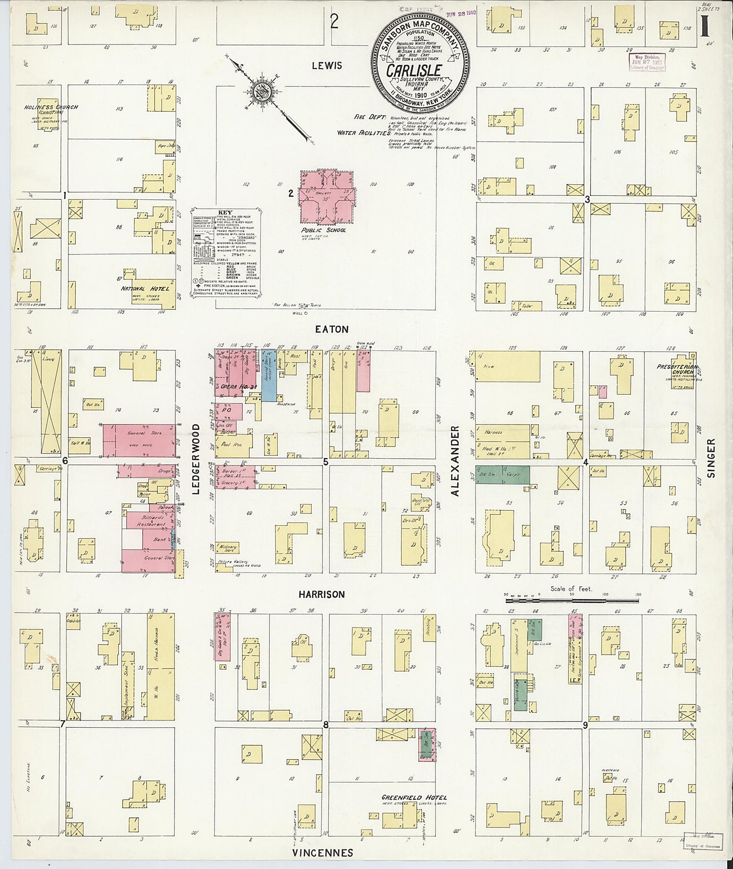 This old map of Carlisle, Sullivan County, Indiana was created by Sanborn Map Company in 1910